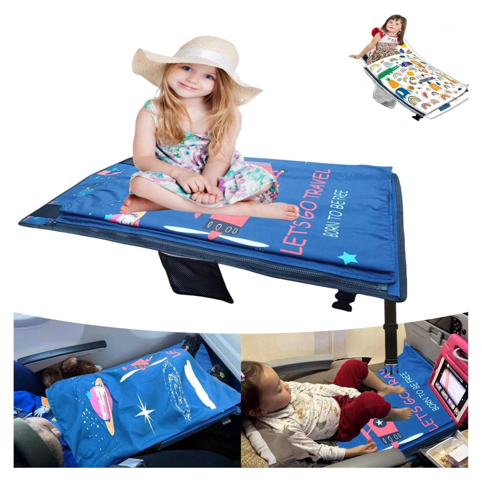 Cama de avión portátil para niños - Extensor de asiento azul