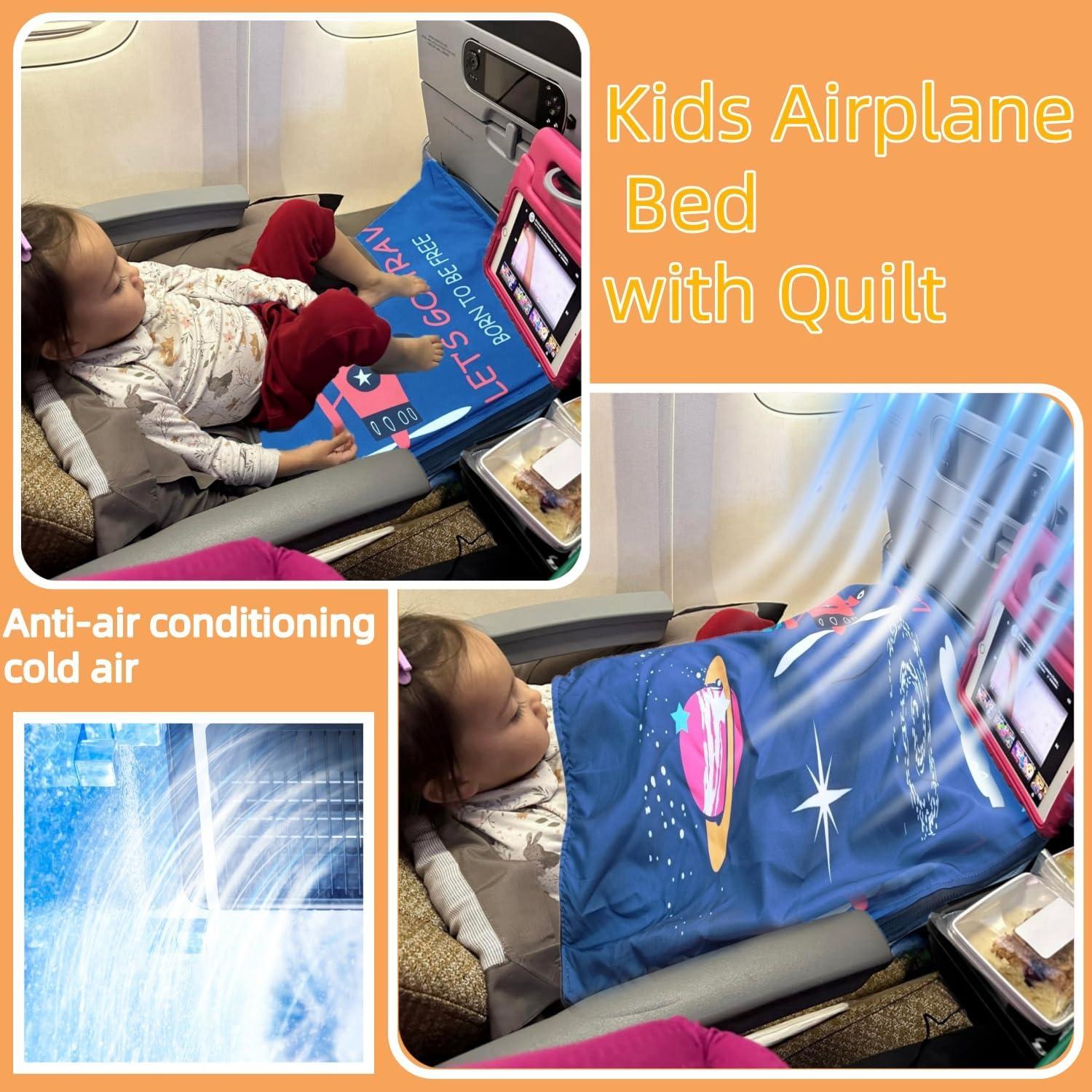 Cama de avión portátil para niños - Extensor de asiento azul