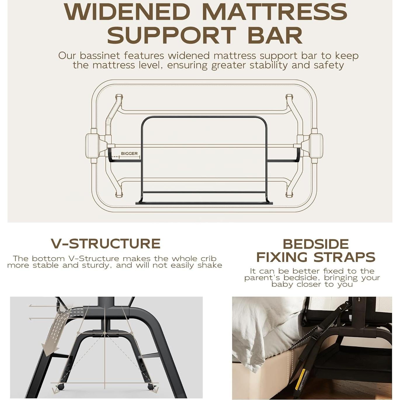 Cuna 3 en 1 BabyBond con Colchón y Sábana Lavables, Negra