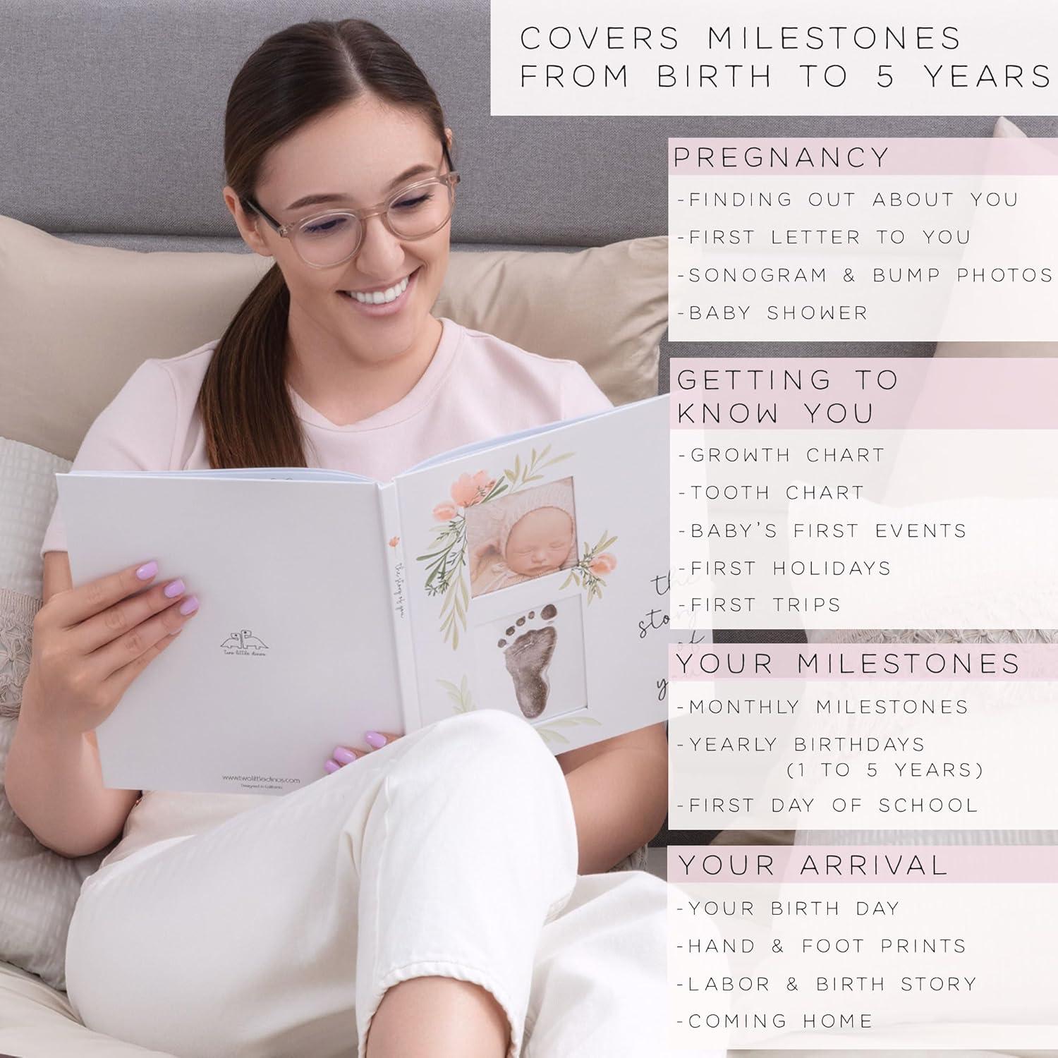 Libro de Recuerdos para Bebés Rosa - dos pequeños dinosaurios