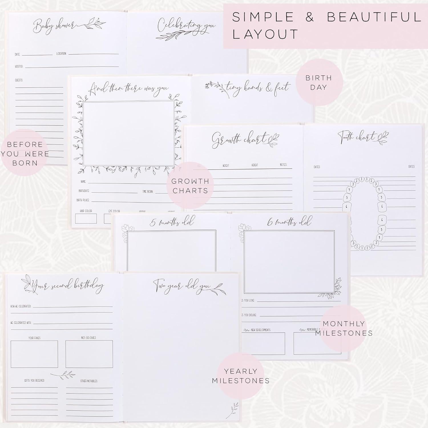 Libro de Recuerdos para Bebés Rosa - dos pequeños dinosaurios