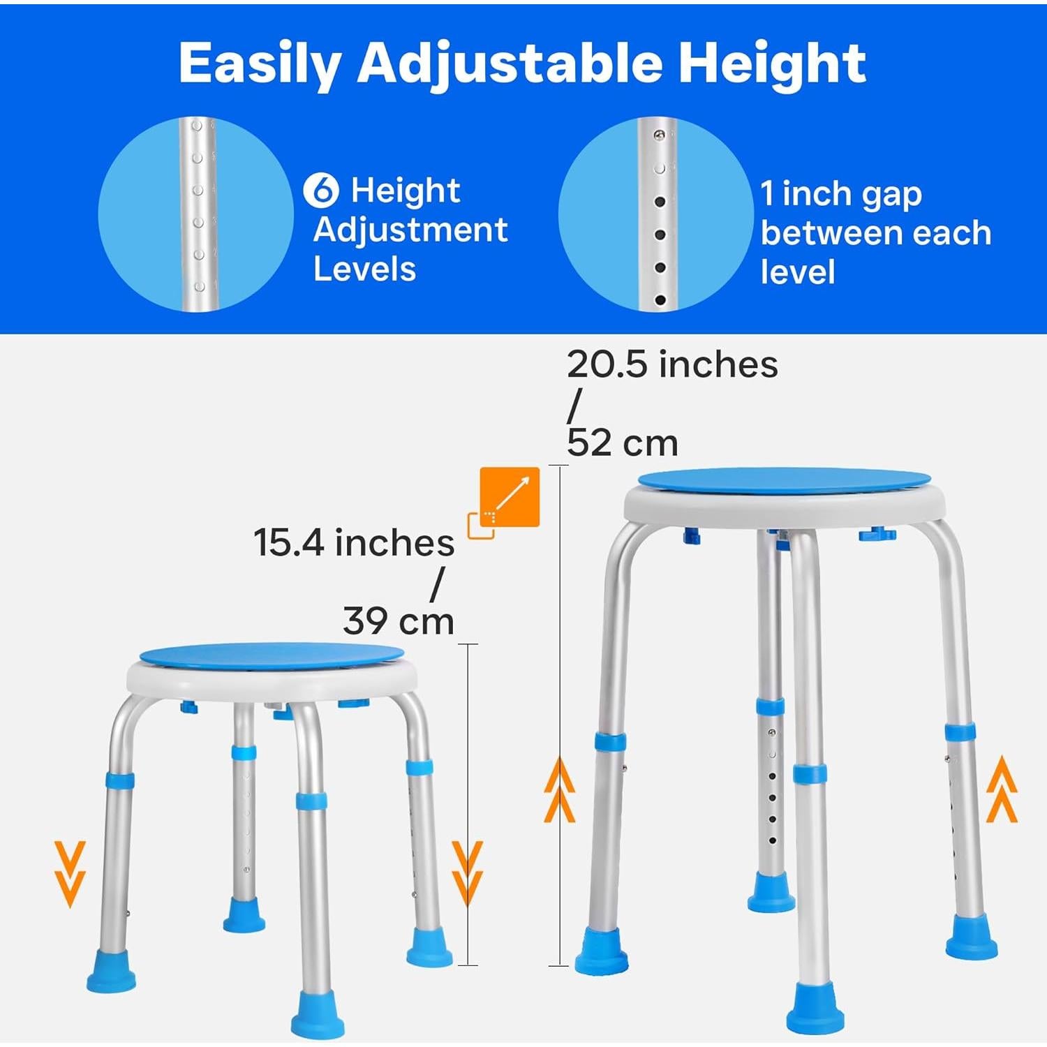 Asiento de Ducha Giratorio 360° Ajustable 39.1-52.1 cm - 158.8 kg