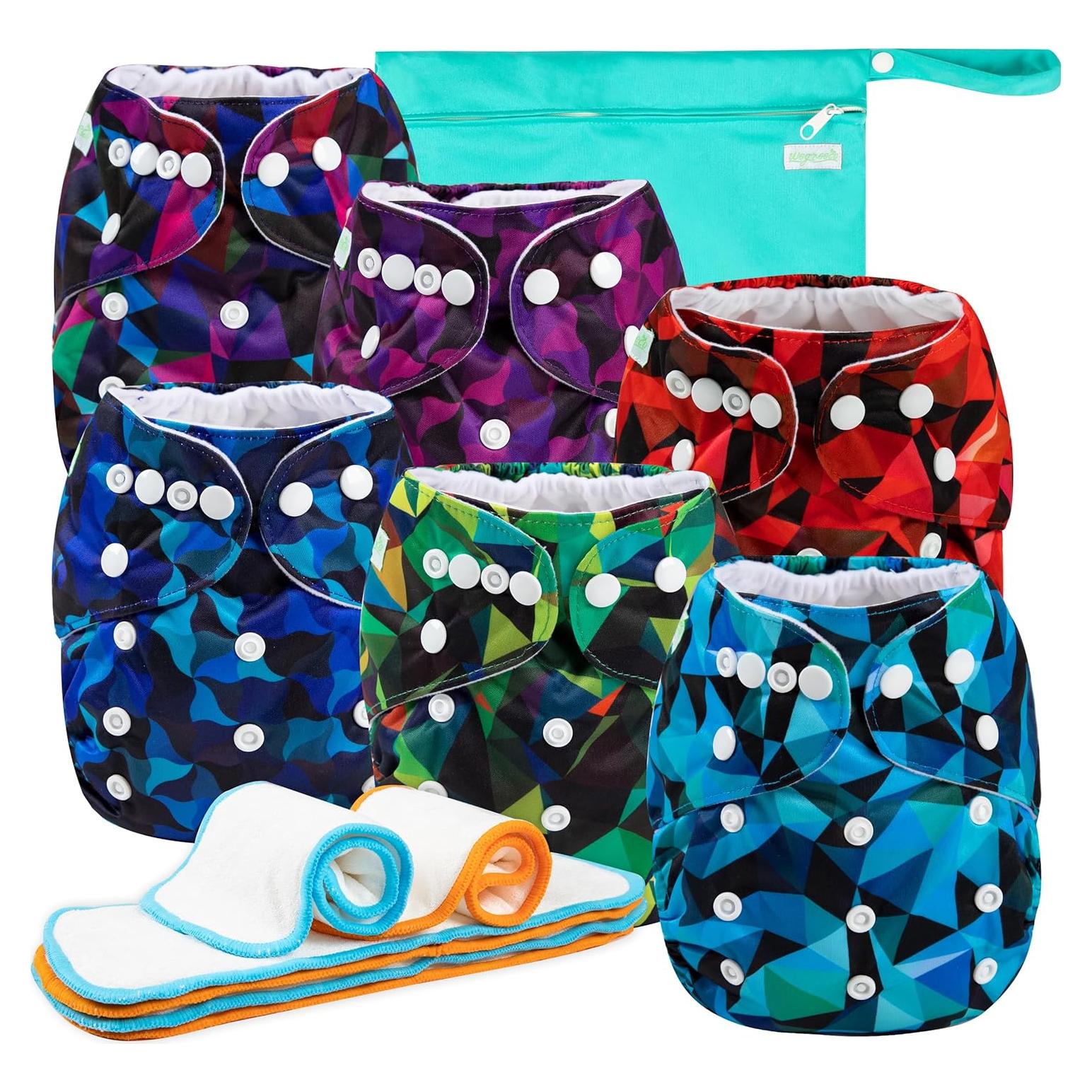 Paquete de 6 Pañales de Tela Wegreeco Ajustables Geométrico