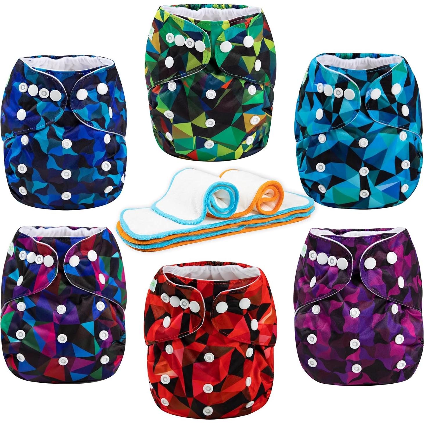 Paquete de 6 Pañales de Tela Wegreeco Ajustables Geométrico