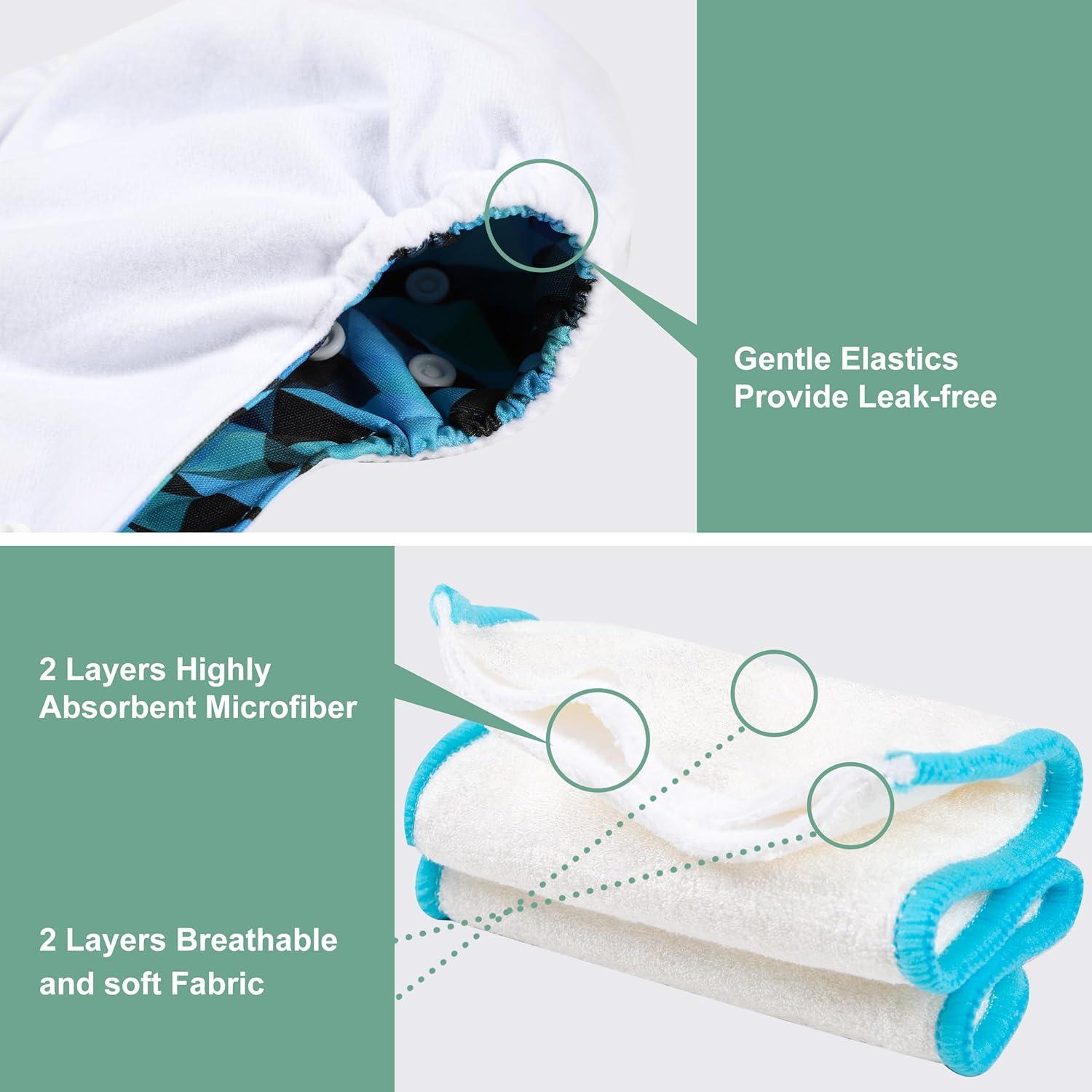 Paquete de 6 Pañales de Tela Wegreeco Ajustables Geométrico