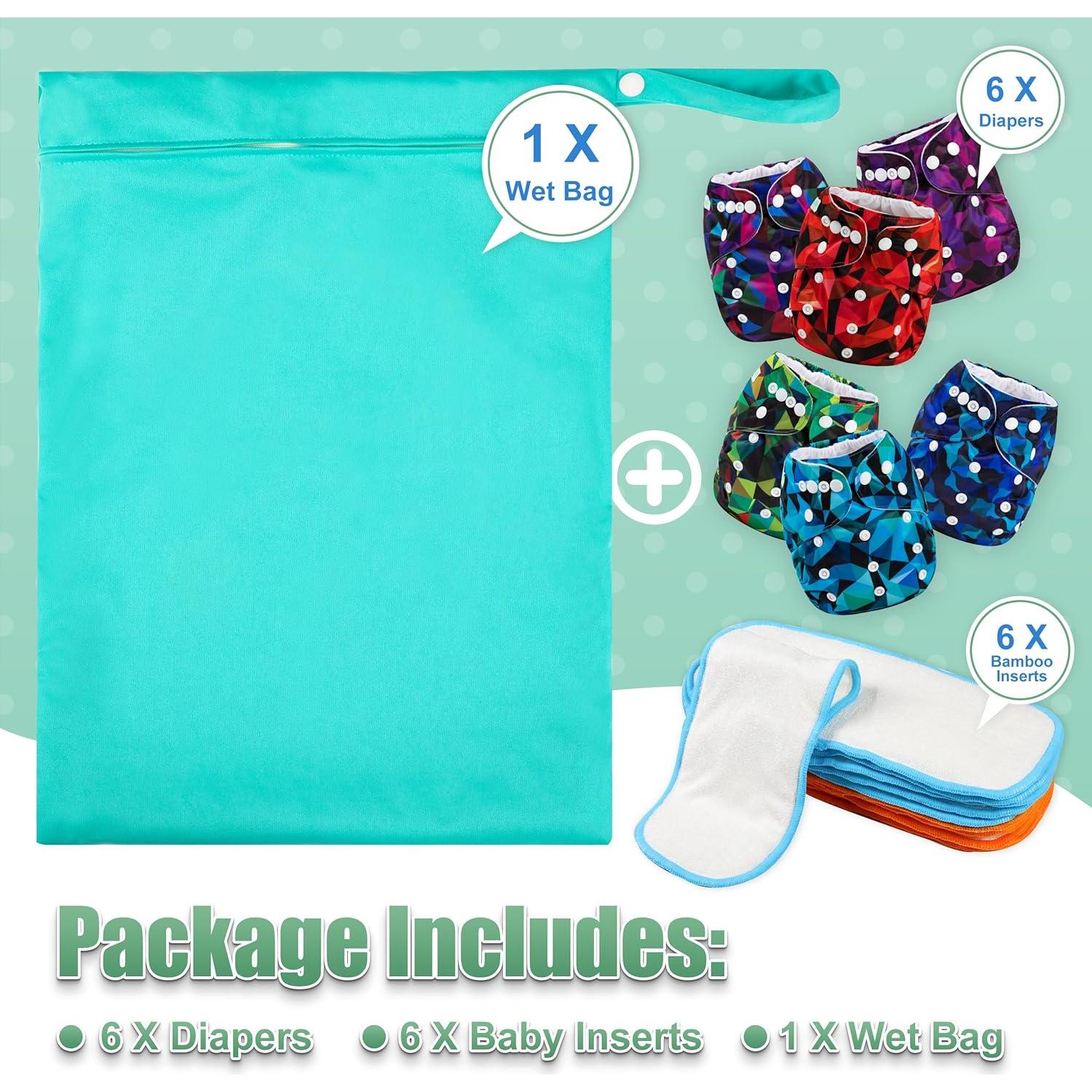 Paquete de 6 Pañales de Tela Wegreeco Ajustables Geométrico