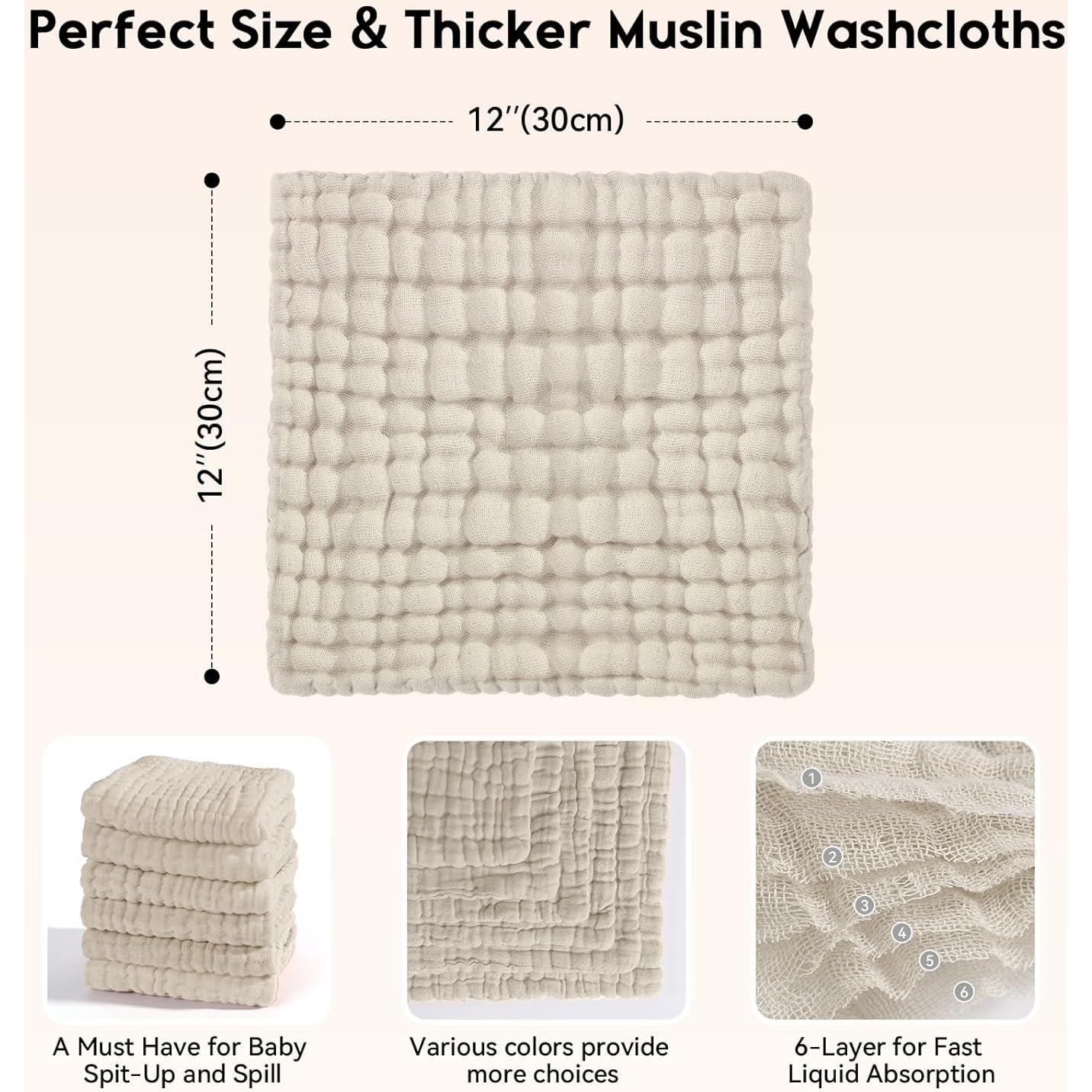 Toallitas de Muselina para Bebés Unnivoll 100% Algodón 6 Pzas