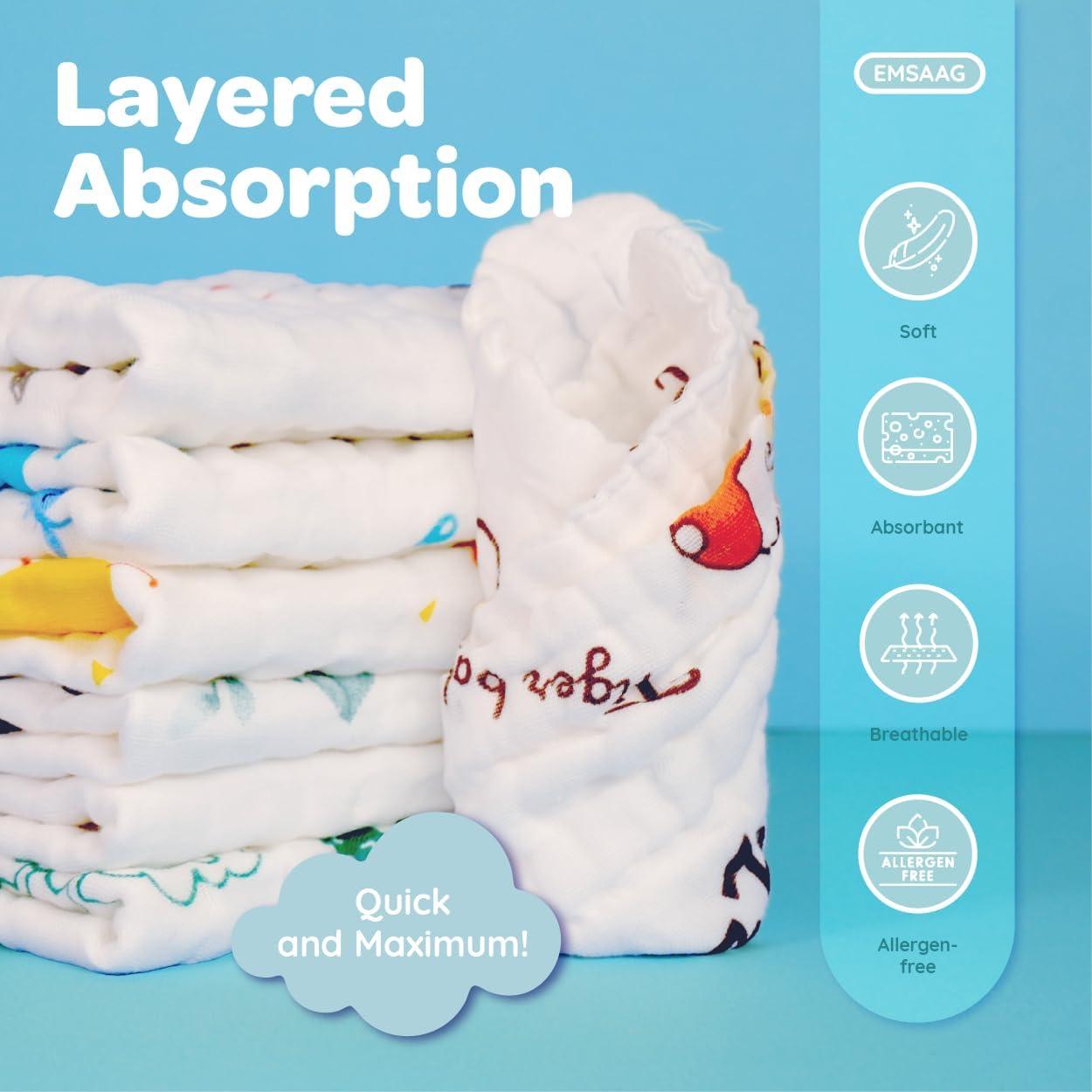 Paños de Muselina para Bebés EMSAAG - 7 Unidades 25.4x25.4 cm