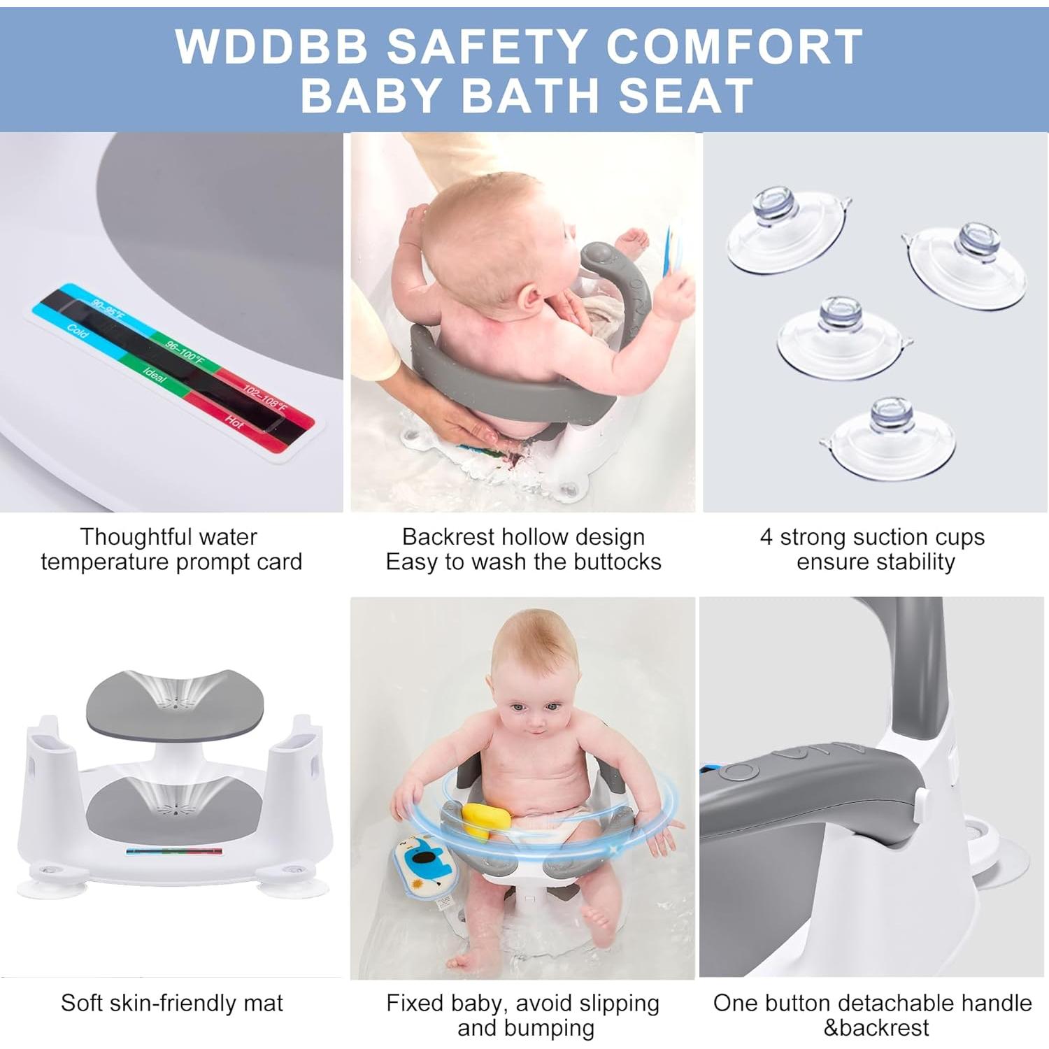 Asiento de Baño Wdbb para Bebés 6-18 Meses Azul 360° Estable