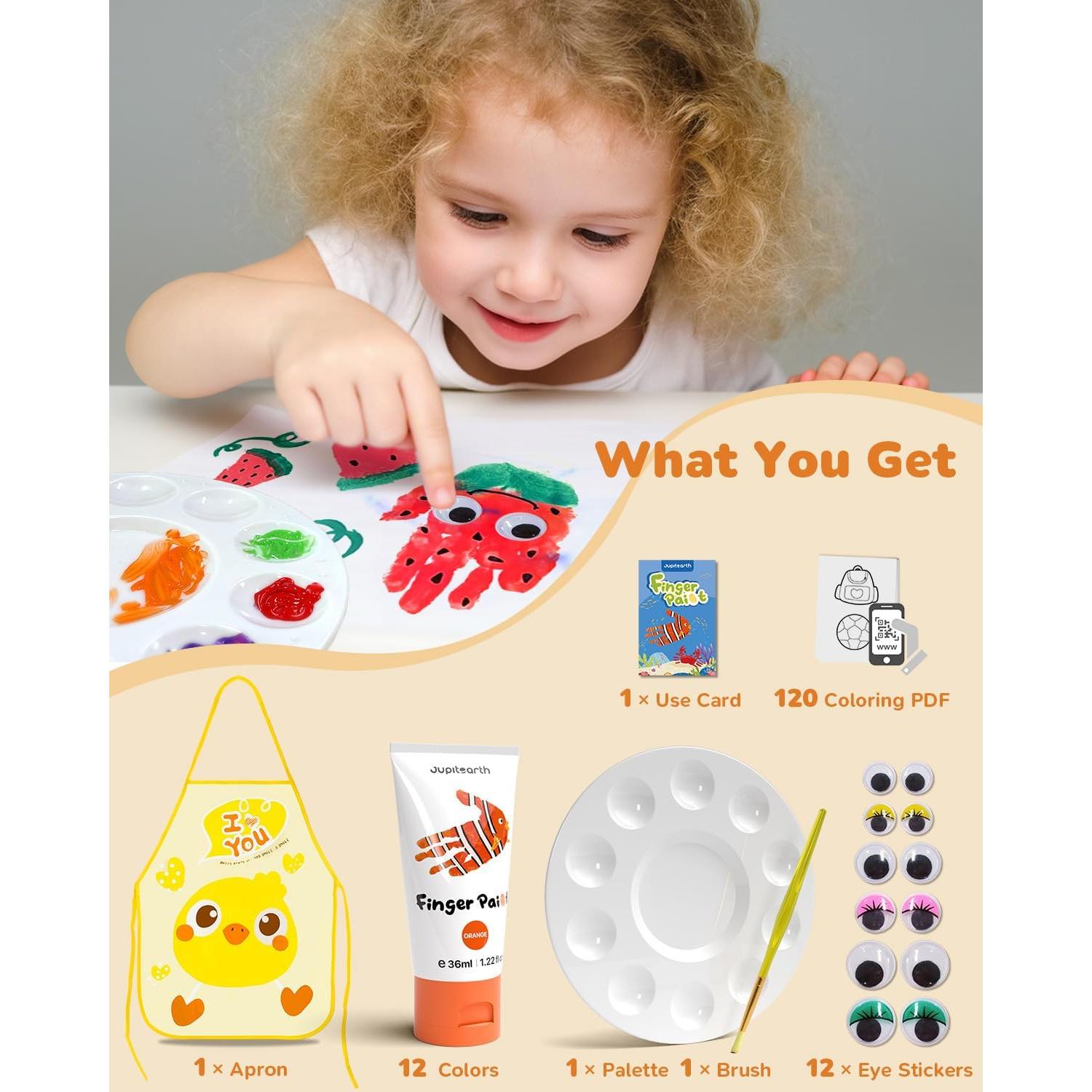 Pintura de Dedos Lavable JUPITEARTH 12 Colores No Tóxica 36ml