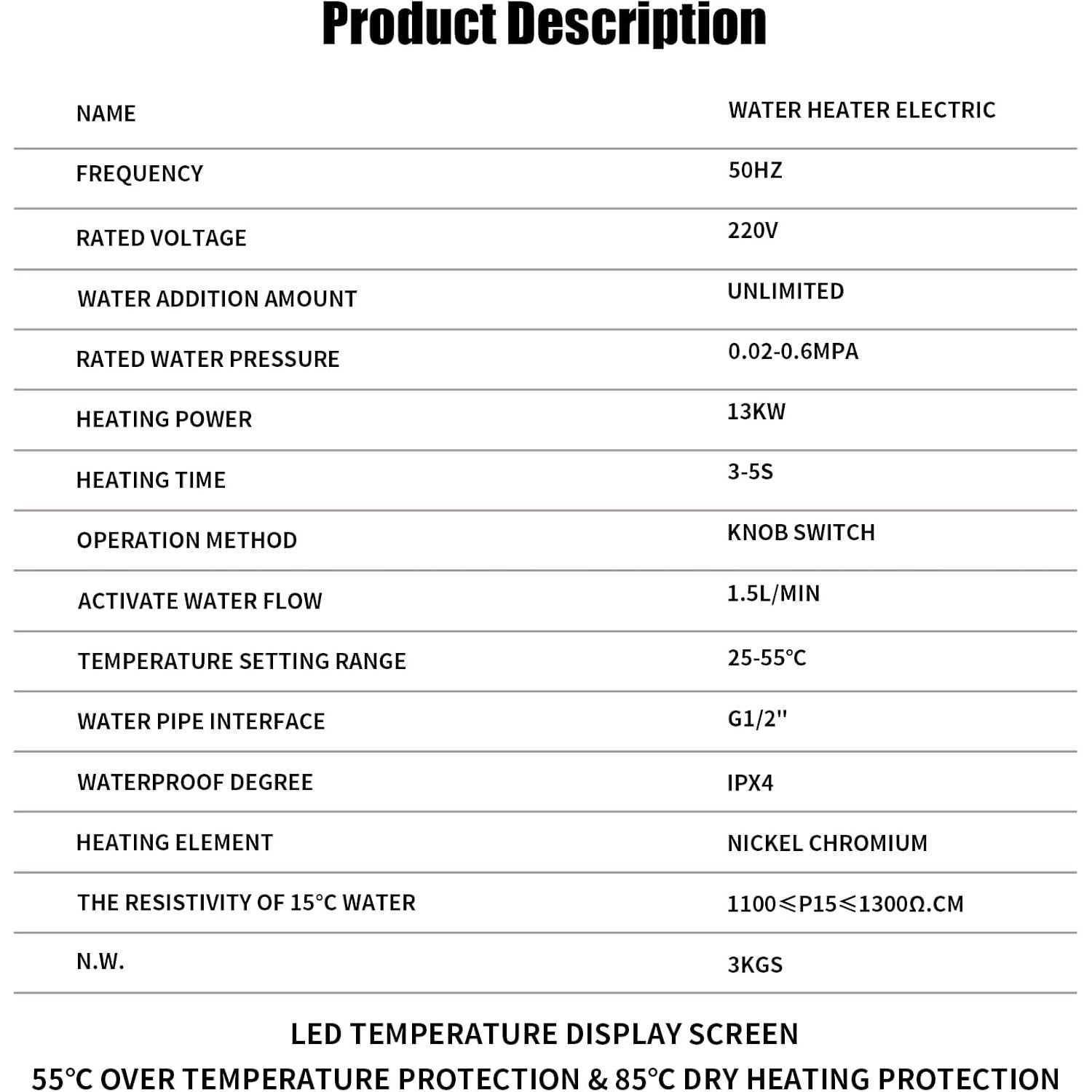 Calentador de Agua Eléctrico Sin Tanque Sanheshun 13KW 240V