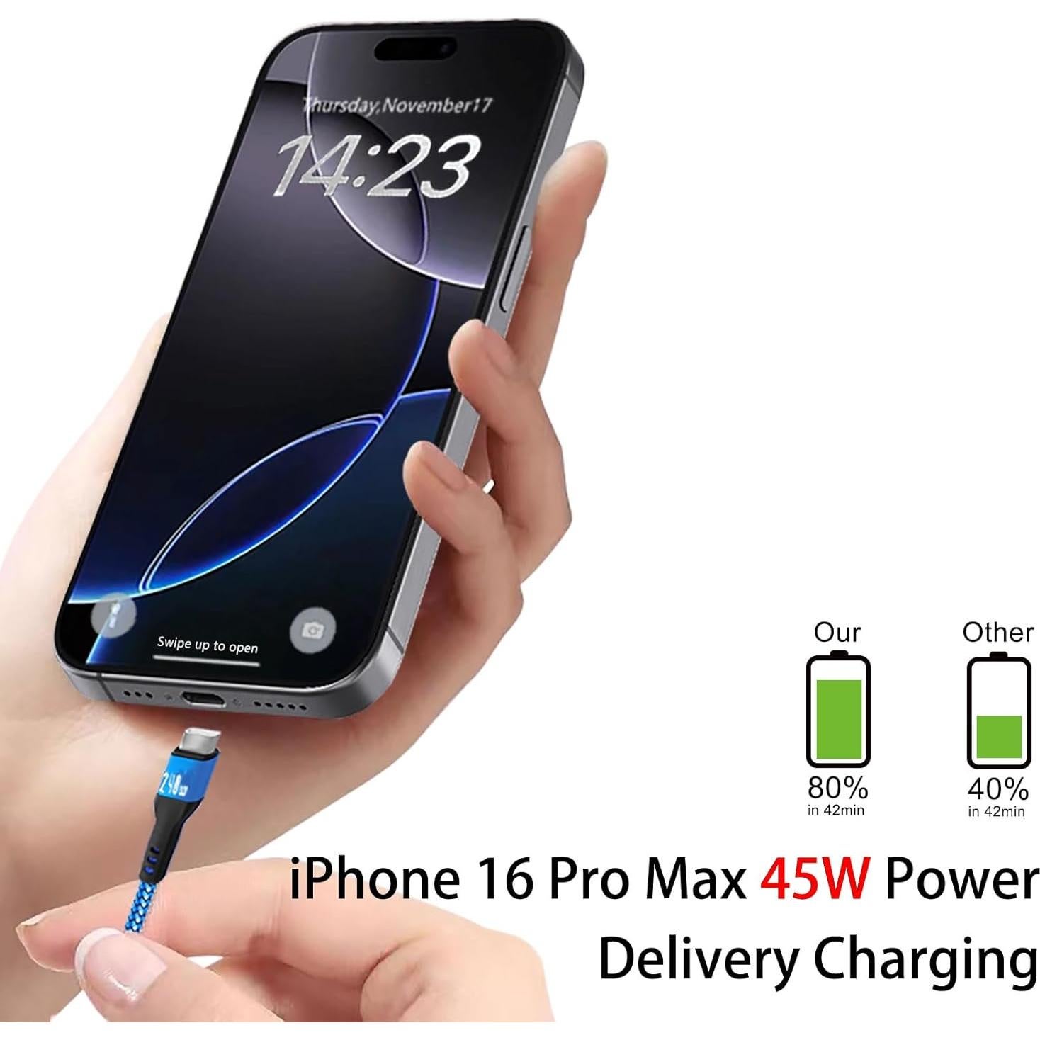 Cable USB C a USB C 240W 3.05m Azul - Carga Rápida Zusnxaxe