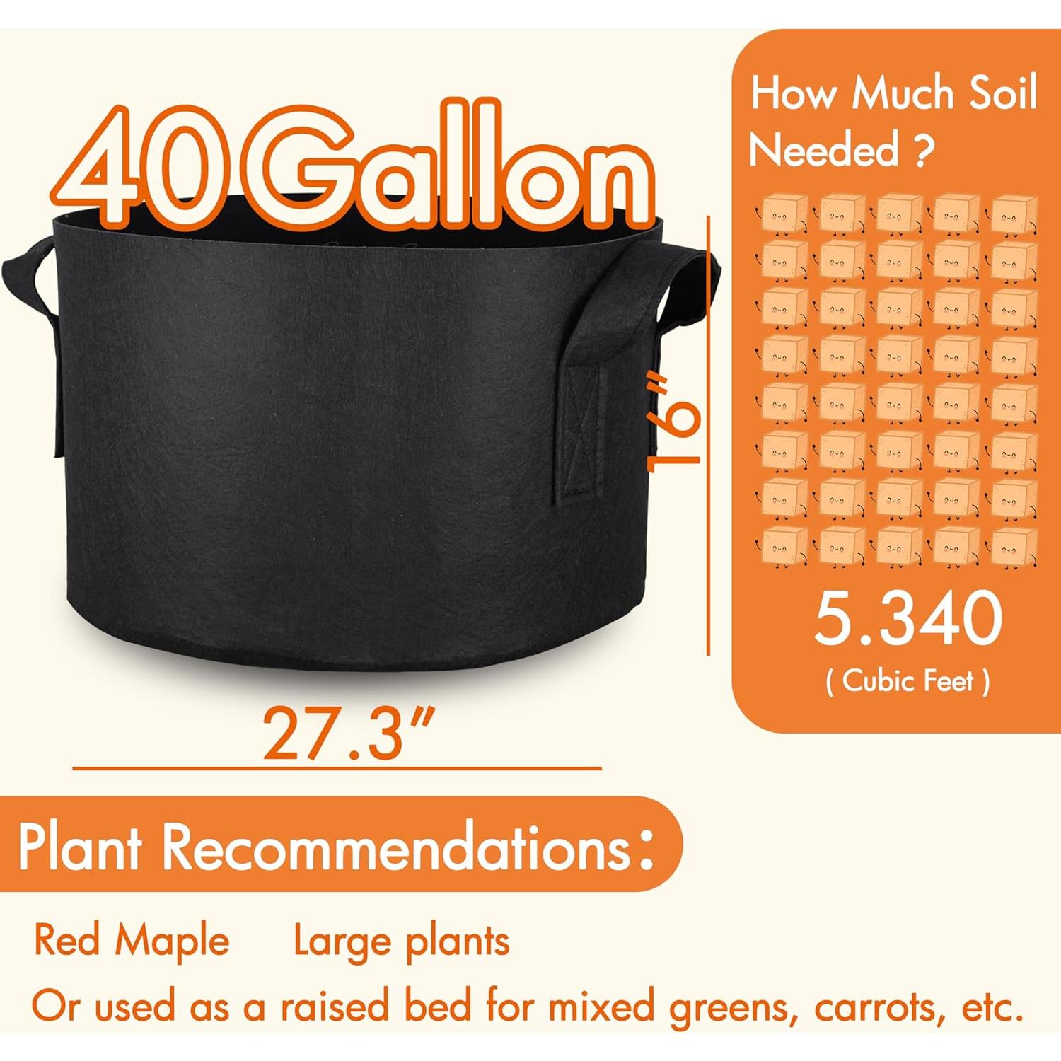 Bolsas de Cultivo Gardzen 40 Galones 2-Pack Tela Aireación