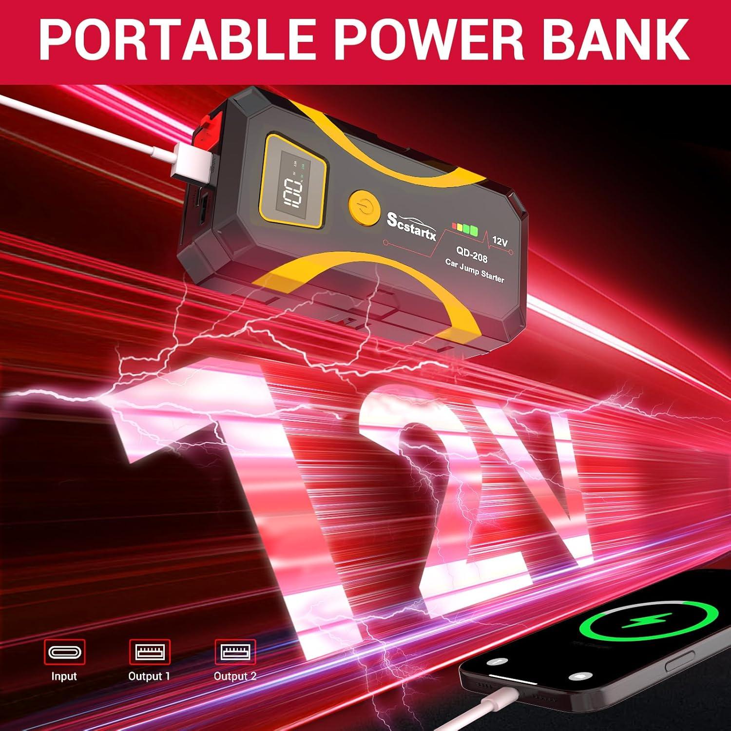 Arrancador de Batería Scstartx QD-208 3000A 12V Portátil