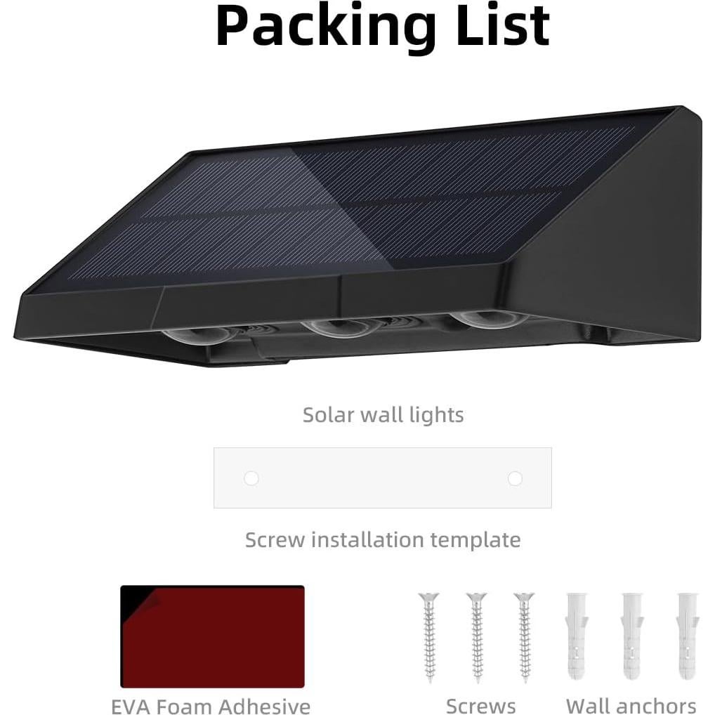 Luces de Pared Solares XmnSoly LED 3 Lentes Impermeables