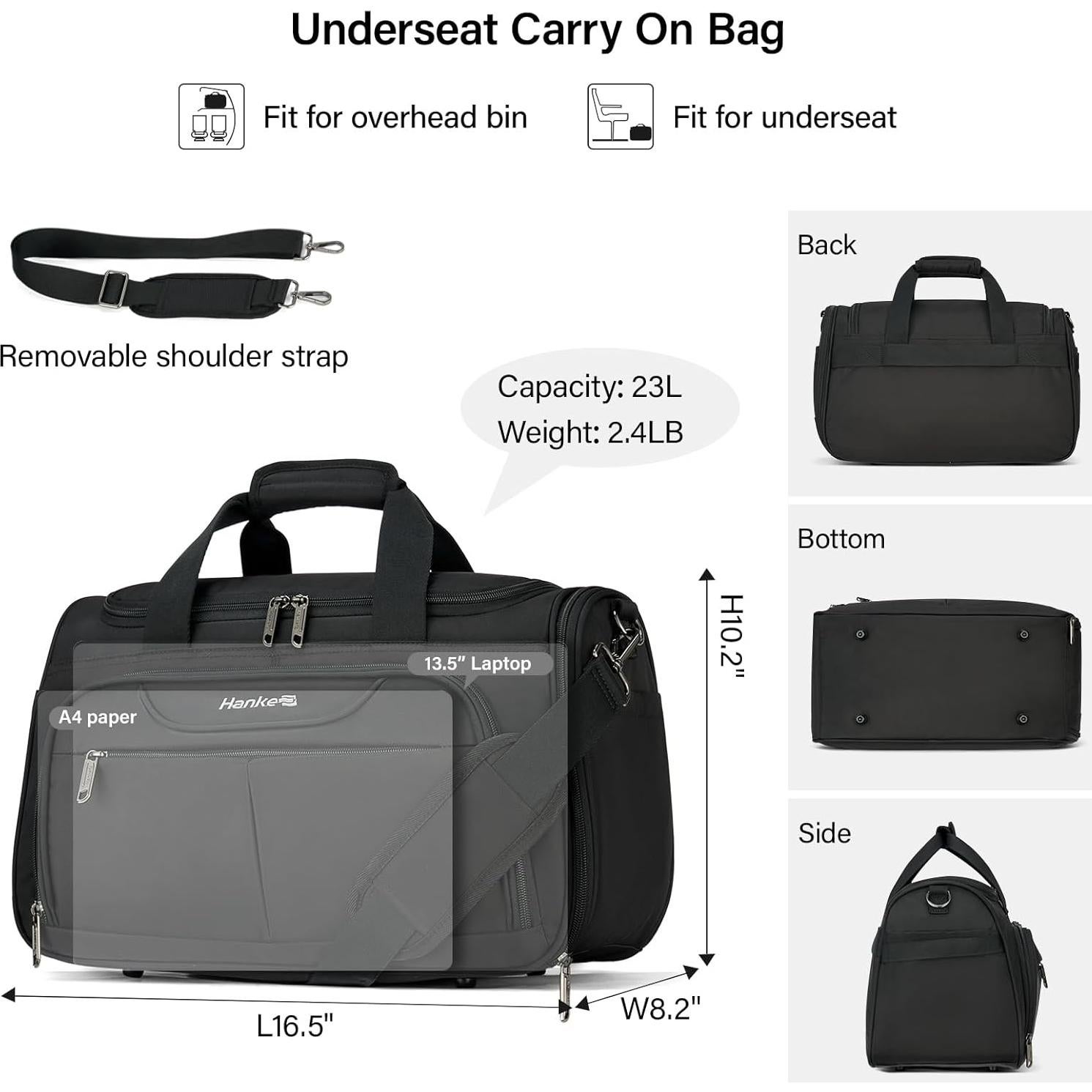 Bolsa de Mano Hanke Plegable para Equipaje de Cabina 42x21x26cm