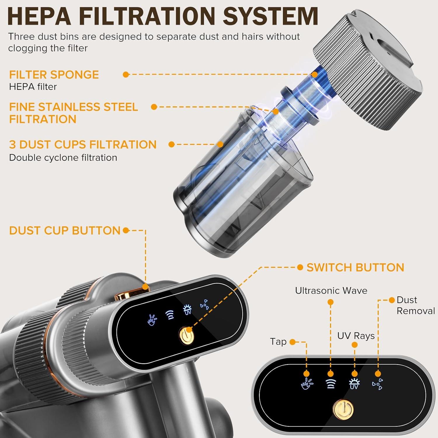 Aspiradora de colchones DAVANPAL 500W con luz UV-C y HEPA