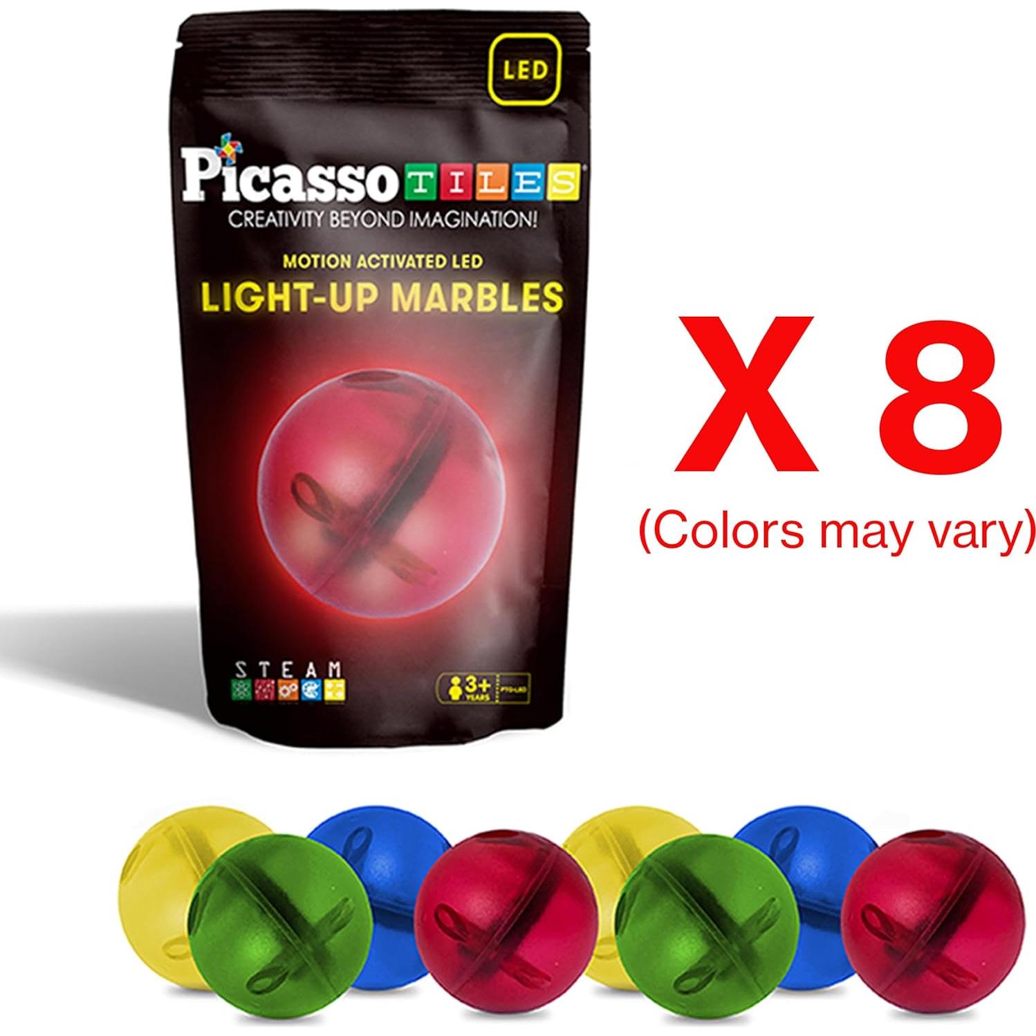 PicassoTiles 8pc Canicas LED Brillantes Activadas por Movimiento