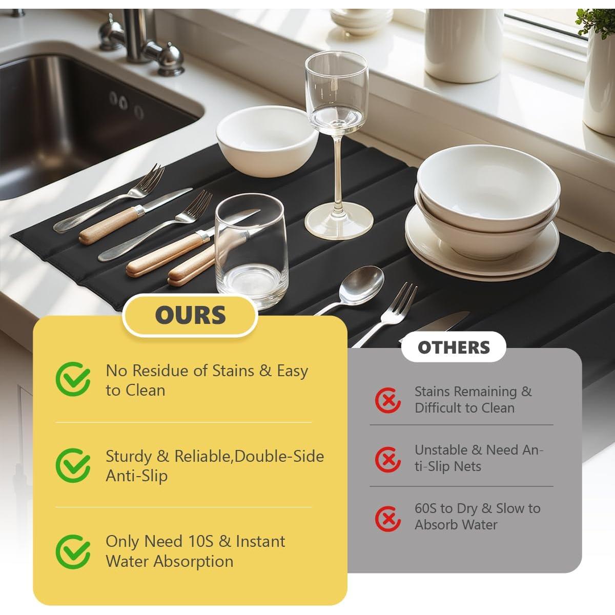 Alfombrilla de Secado de Platos DOMACI 66x41 cm Diatomita Negra