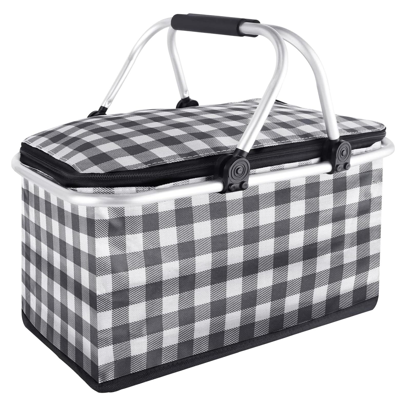 Cesta de Picnic Aislada KEFOMOL 32L Cuadrícula Negra