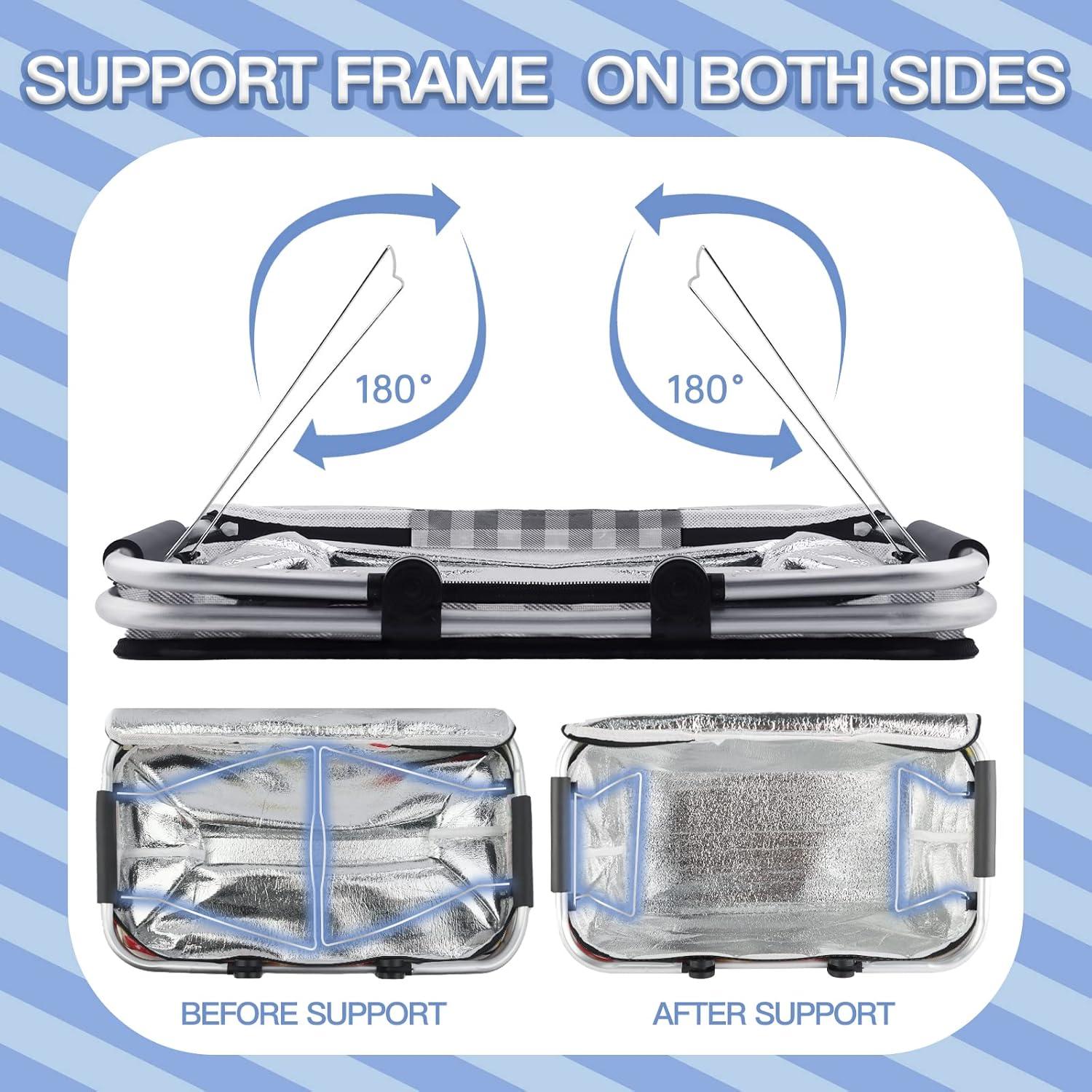 Cesta de Picnic Aislada KEFOMOL 32L Cuadrícula Negra