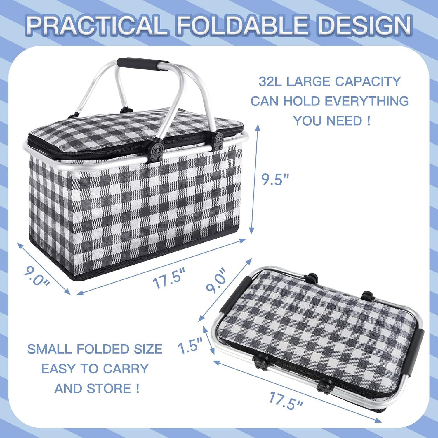 Cesta de Picnic Aislada KEFOMOL 32L Cuadrícula Negra