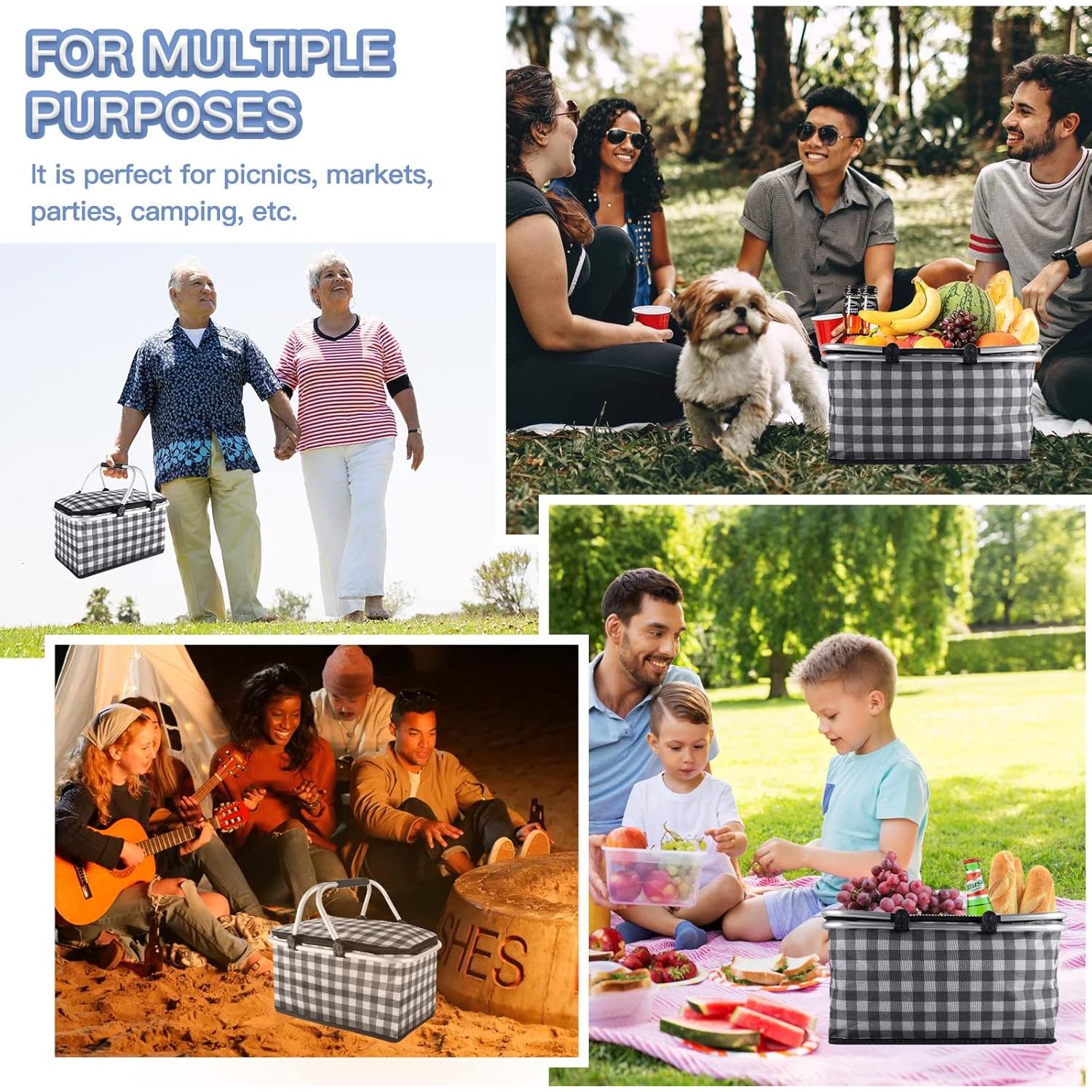 Cesta de Picnic Aislada KEFOMOL 32L Cuadrícula Negra