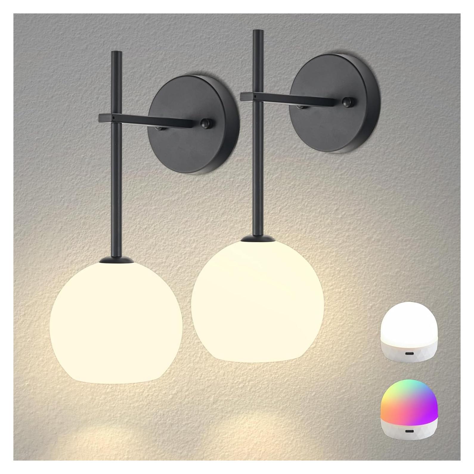 Juego de 2 apliques de pared recargables Keep Shinning negros