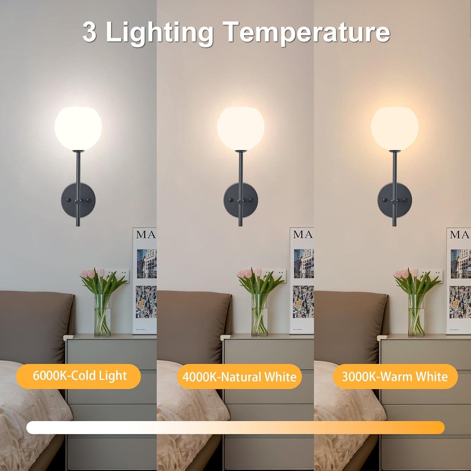 Juego de 2 apliques de pared recargables Keep Shinning negros