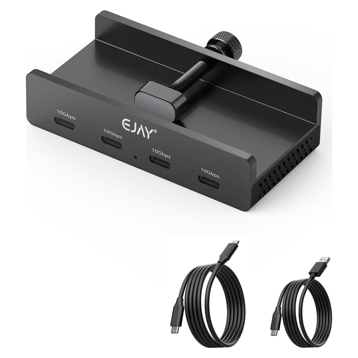 Hub USB C 4 Puertos EJAY BJ-4C-BK 10Gbps Aluminio con Abrazadera