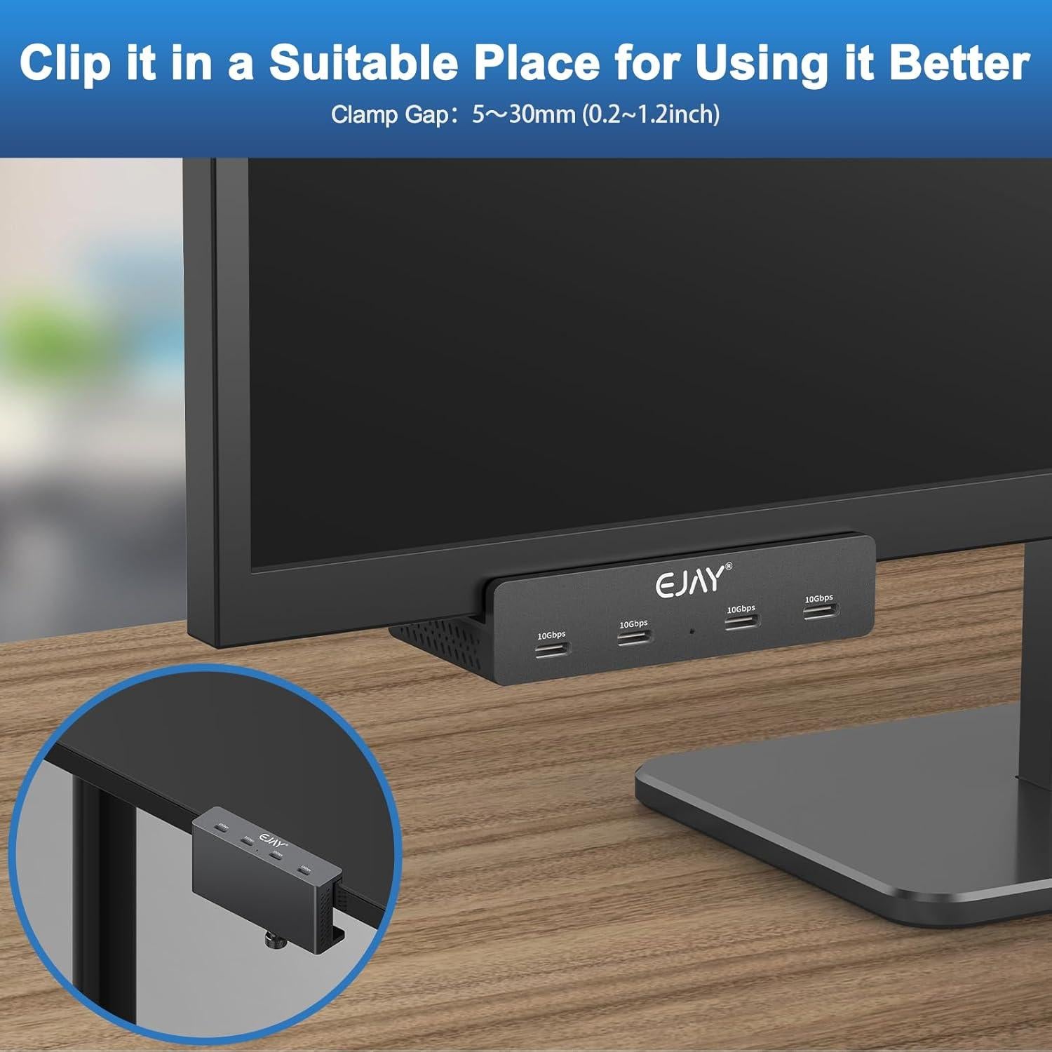 Hub USB C 4 Puertos EJAY BJ-4C-BK 10Gbps Aluminio con Abrazadera