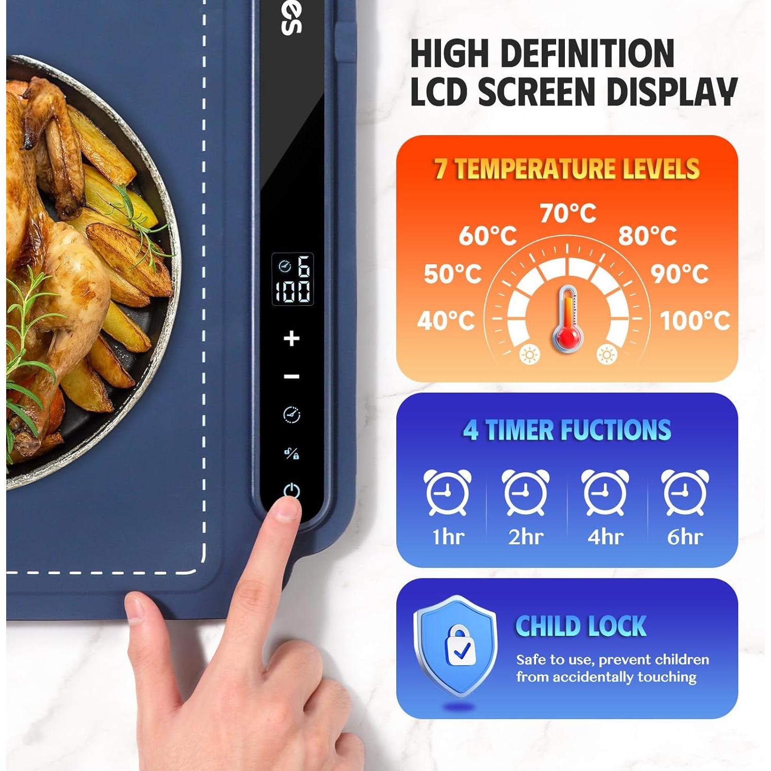 Bandeja Calentadora Eléctrica Mooues SH006 250W Azul