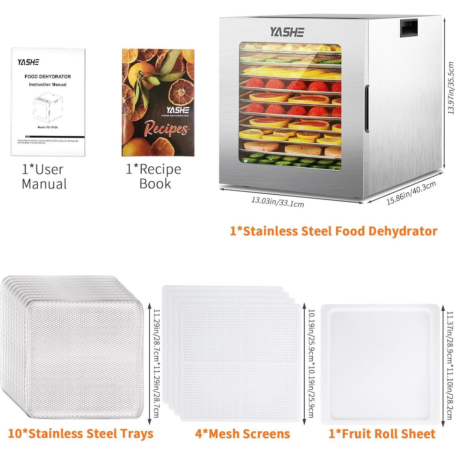 Deshidratadora de Alimentos YASHE FD-1013A 10 Bandejas 850W