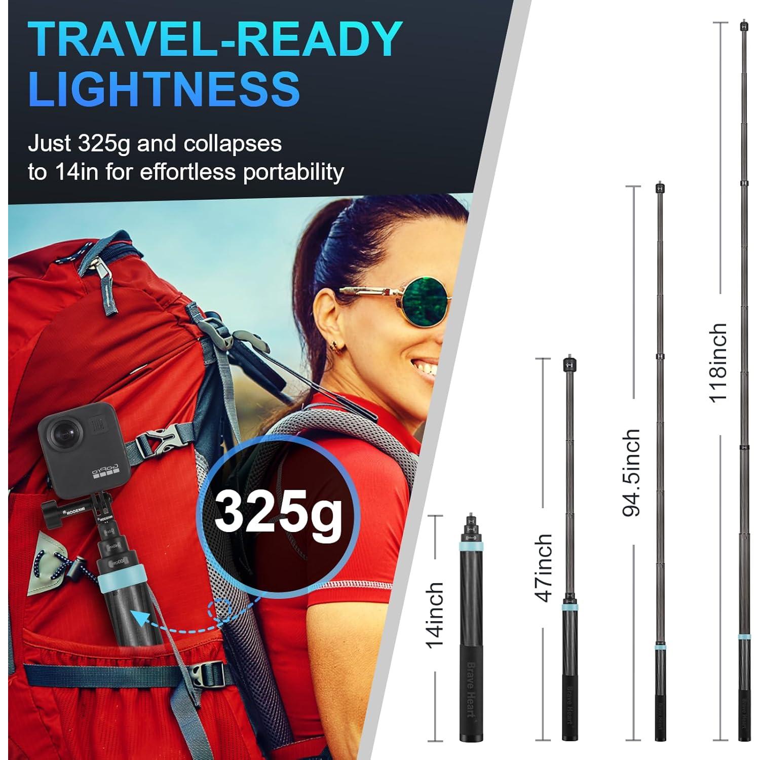 Selfie Stick Extensible 3m Qishang para Cámaras de Acción Azul