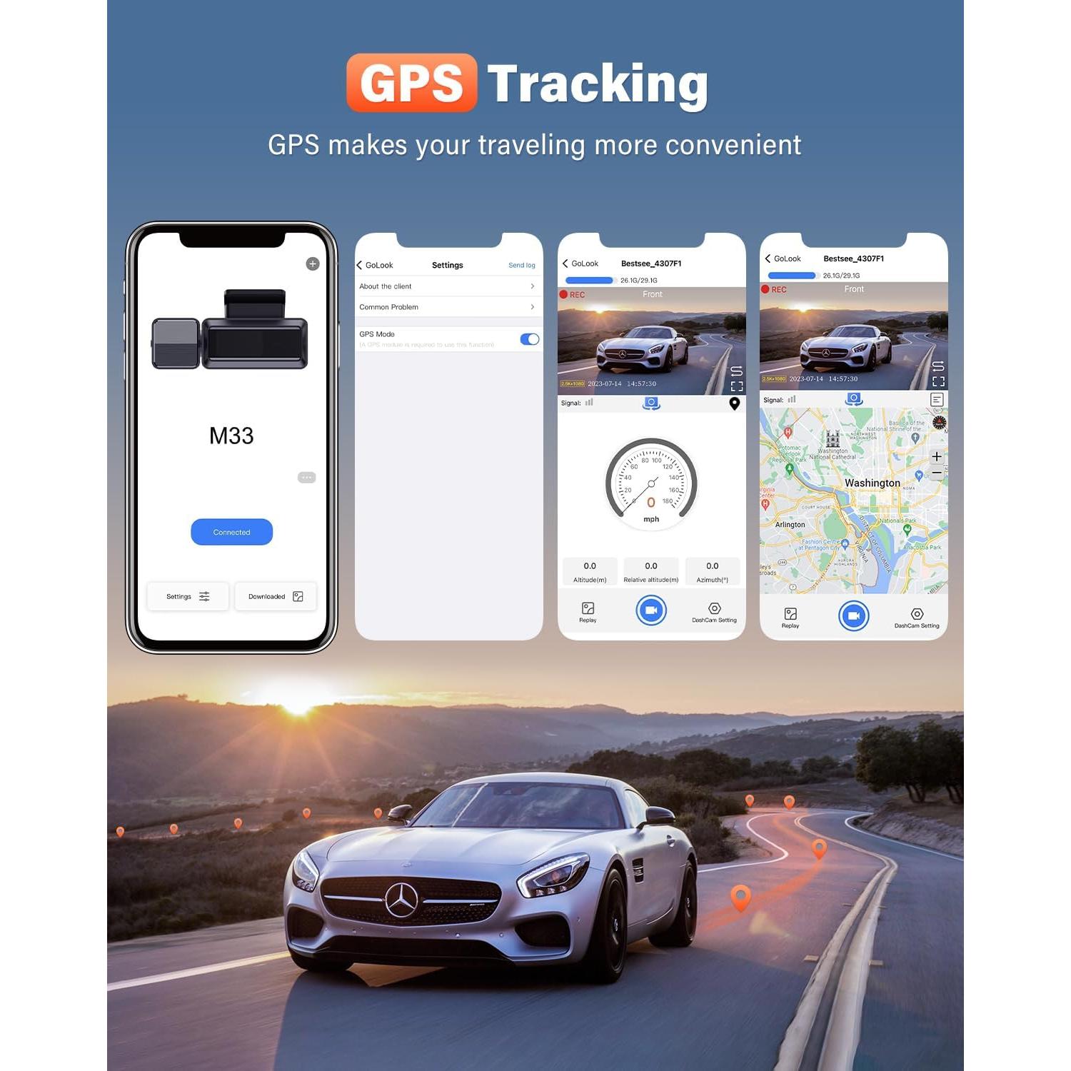Cámara de Tablero BESTSEE M33 4K/2.5K WiFi GPS Pantalla 1.47"