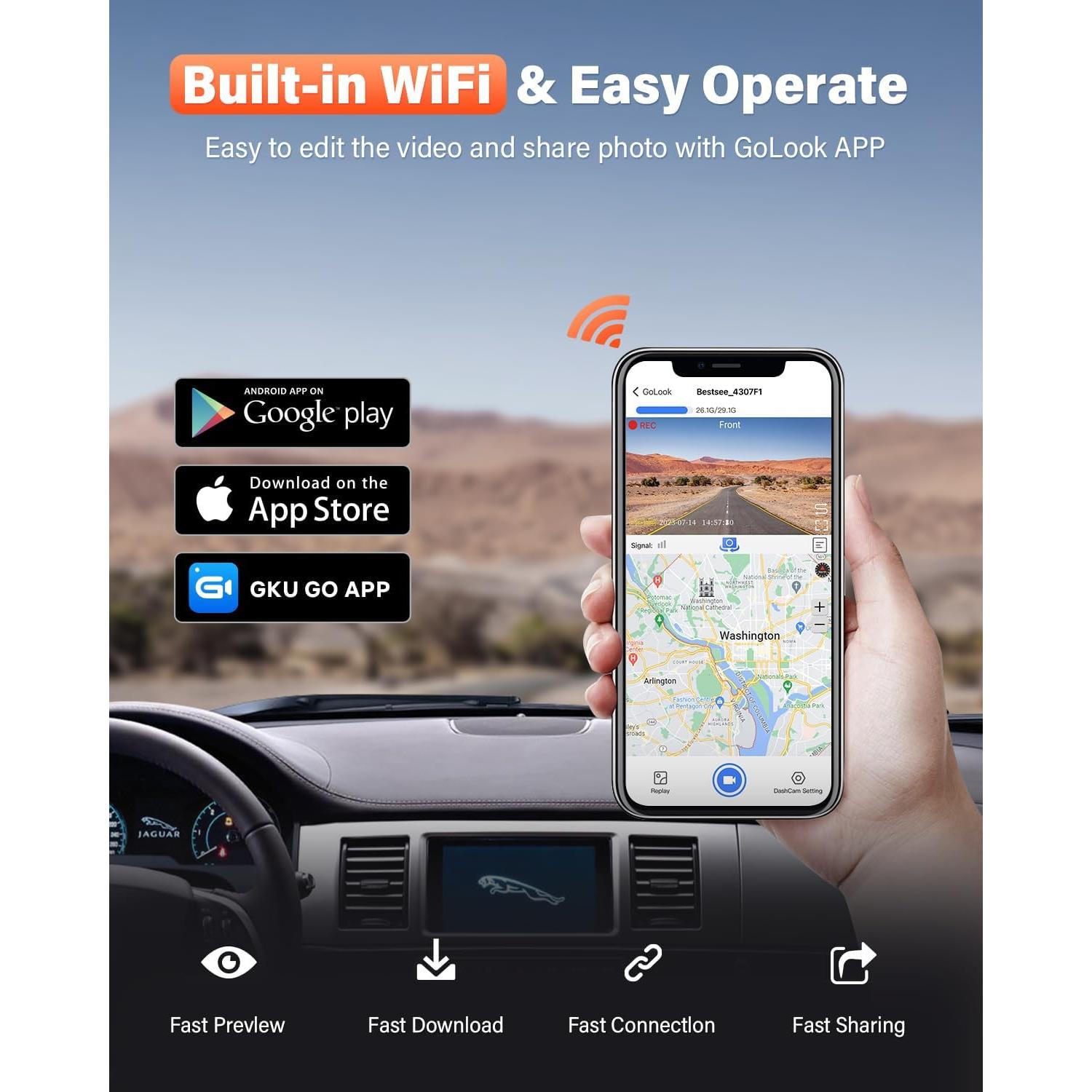 Cámara de Tablero BESTSEE M33 4K/2.5K WiFi GPS Pantalla 1.47"