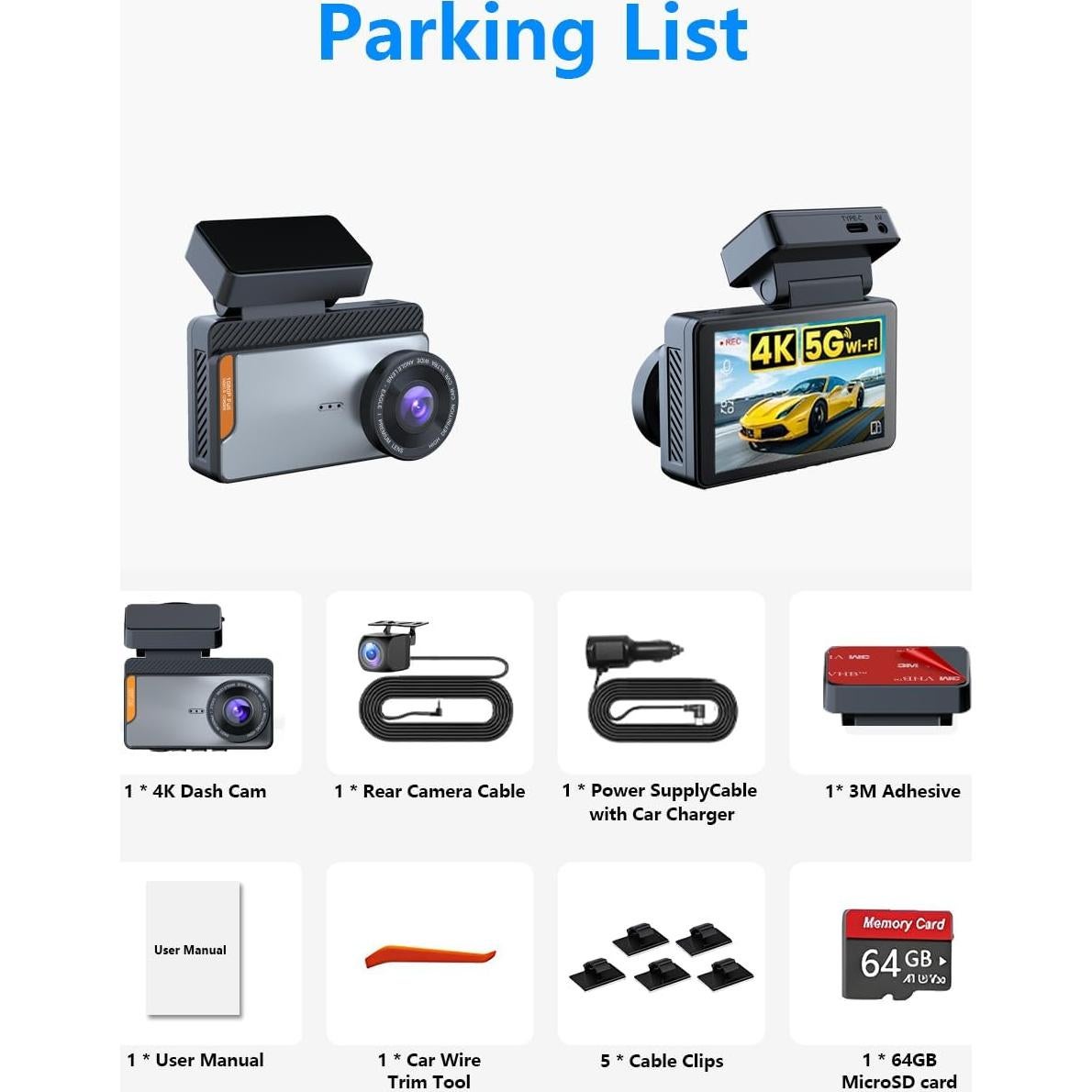 Cámara de tablero 4K Wi-Fi 6 CRROPDA con tarjeta 64GB