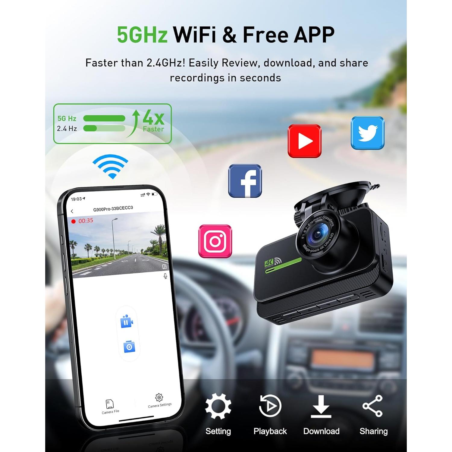 Cámara de tablero dual GMAIPOP 4K + 2K con Wi-Fi y 64GB