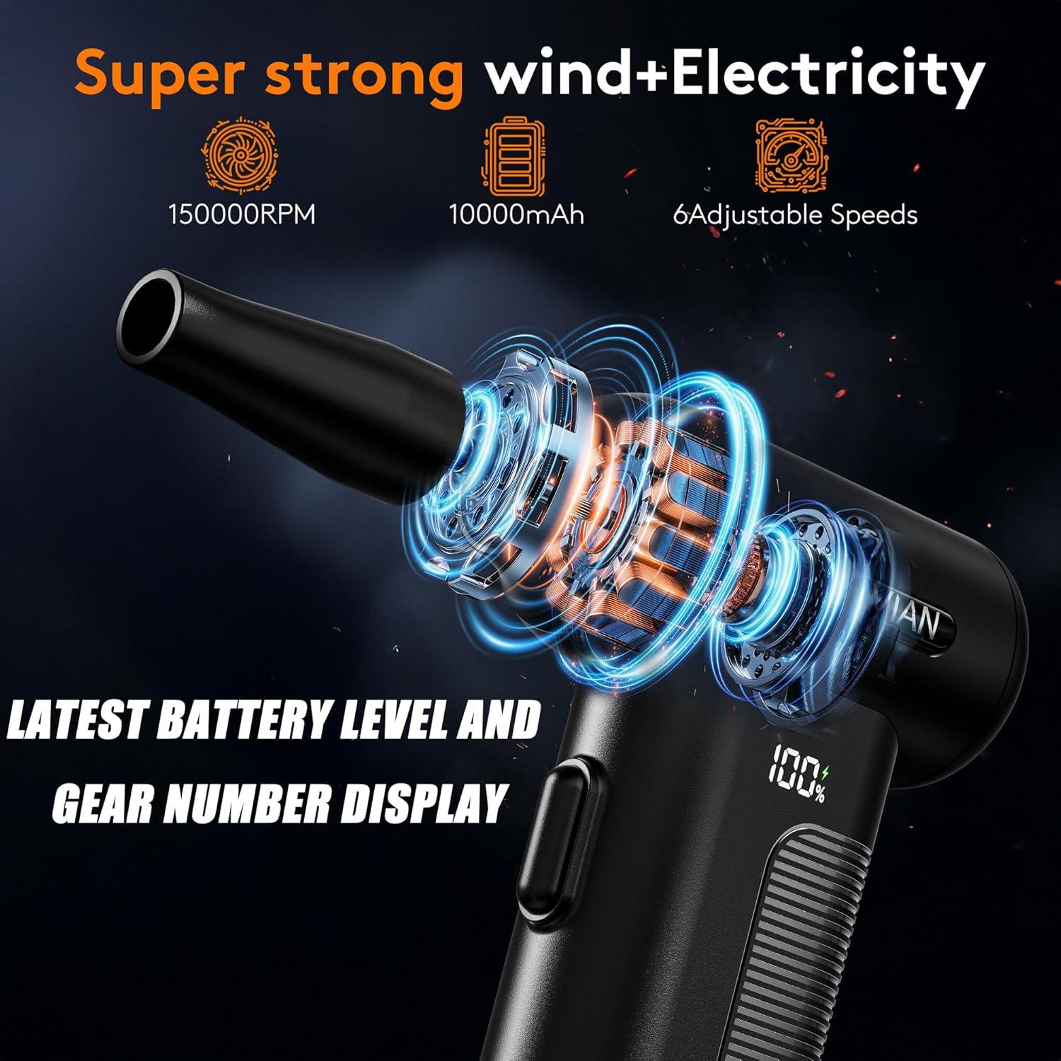 Soplador de Aire Comprimido EXELVIAN 150000RPM 10000mAh 6 Velocidades