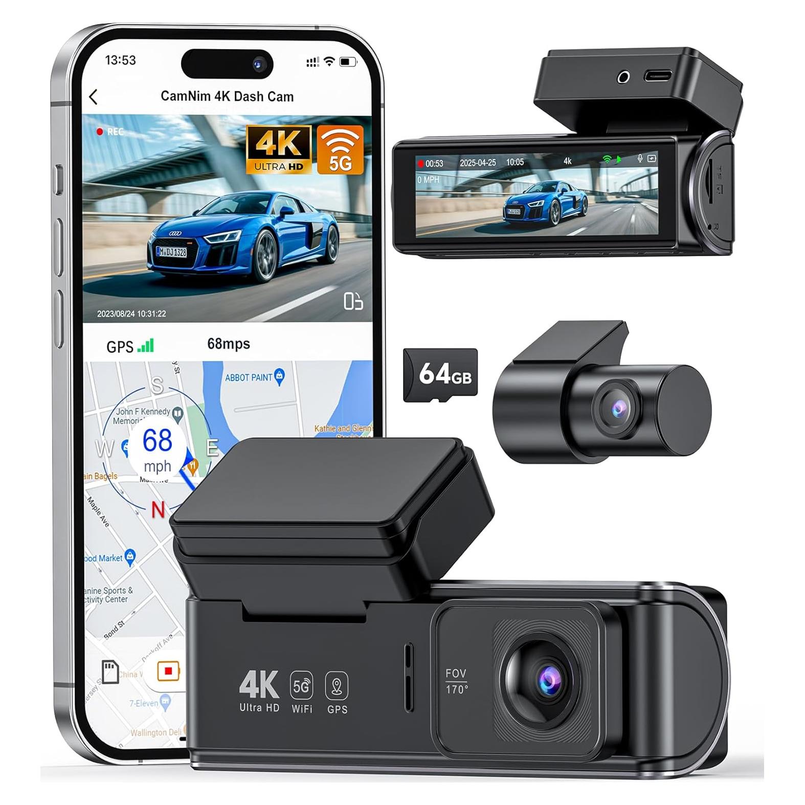 Cámara de tablero dual 4K+1080P CamNim con GPS y WiFi