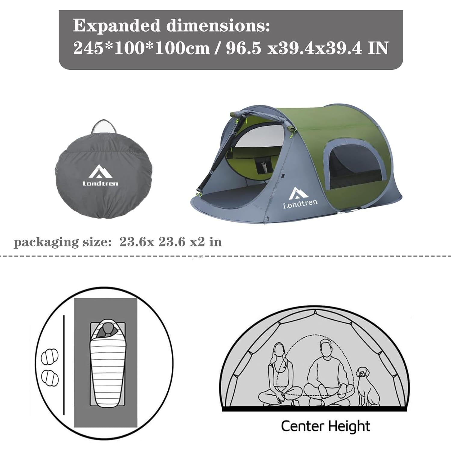 Tienda Pop Up Londtren LT-Tent-Popup-1P Verde Impermeable 1 Persona