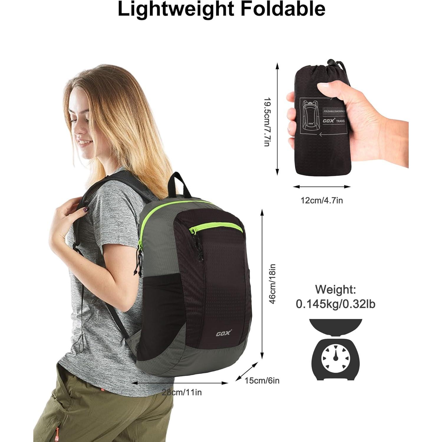 Mochila Plegable 20L Gox Negra para Viajes y Camping