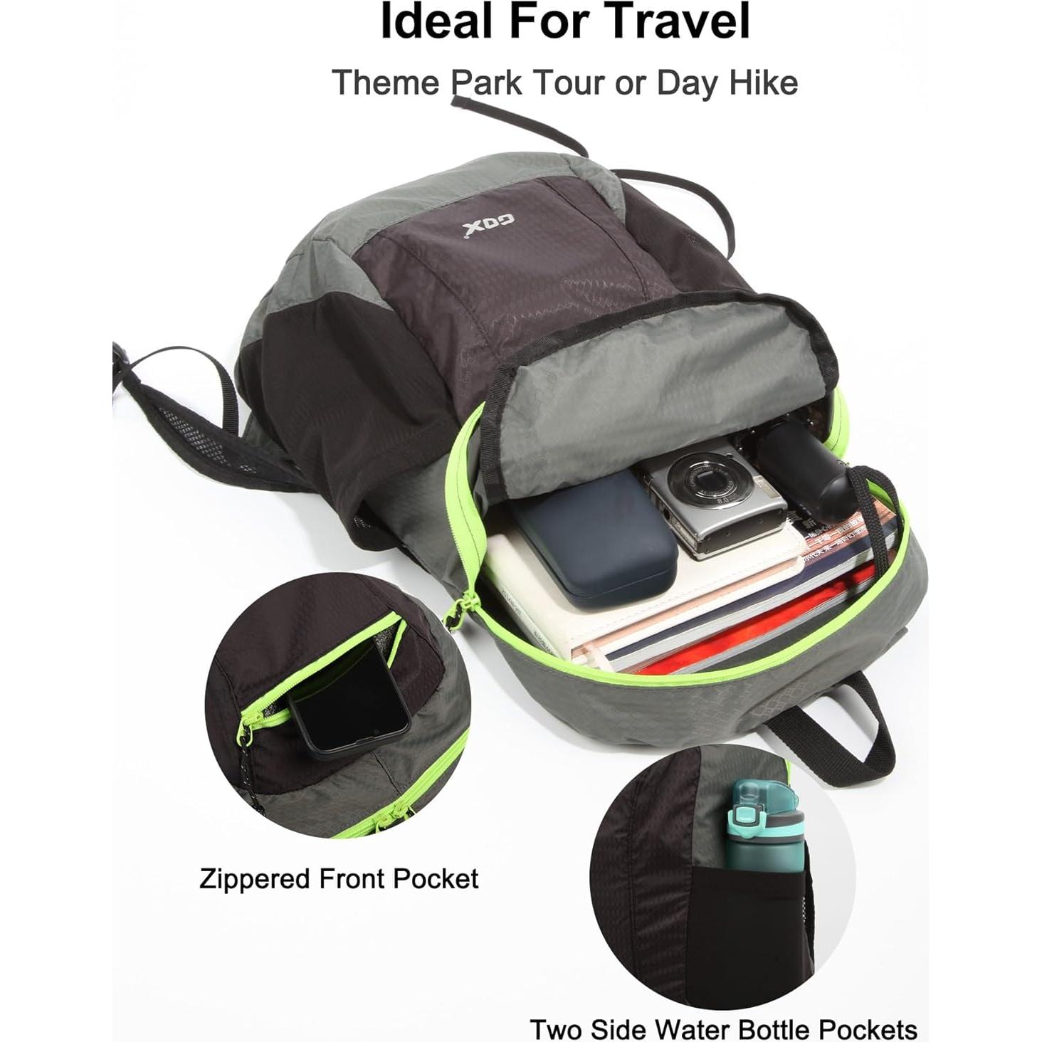 Mochila Plegable 20L Gox Negra para Viajes y Camping