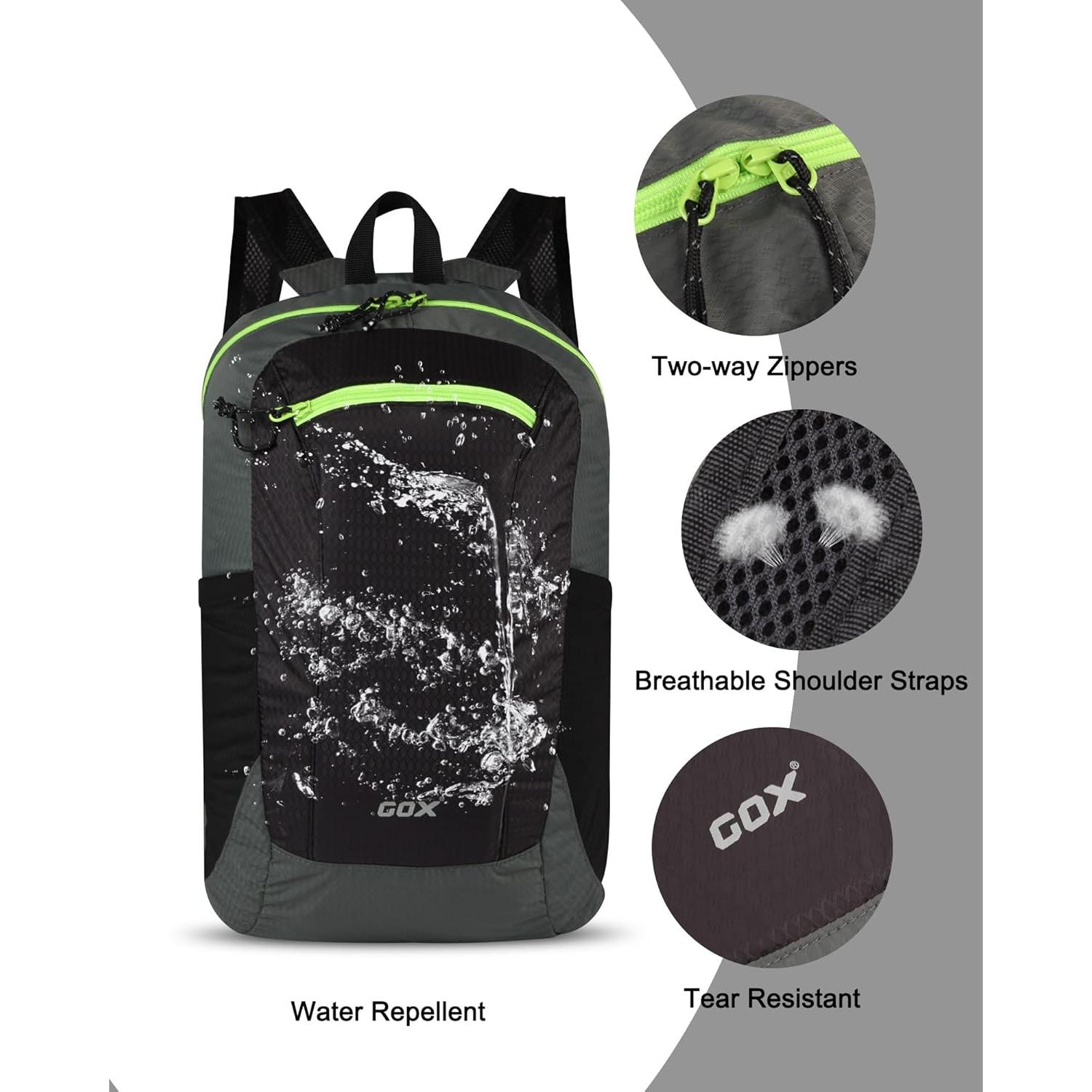 Mochila Plegable 20L Gox Negra para Viajes y Camping