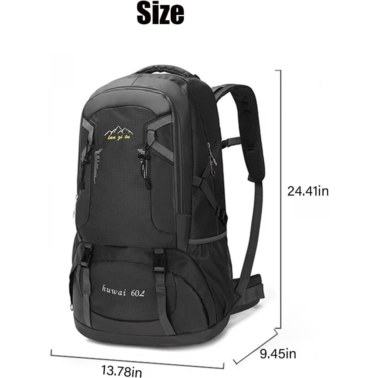 Mochila de Senderismo PRYZALO 60L Impermeable Unisex Negra