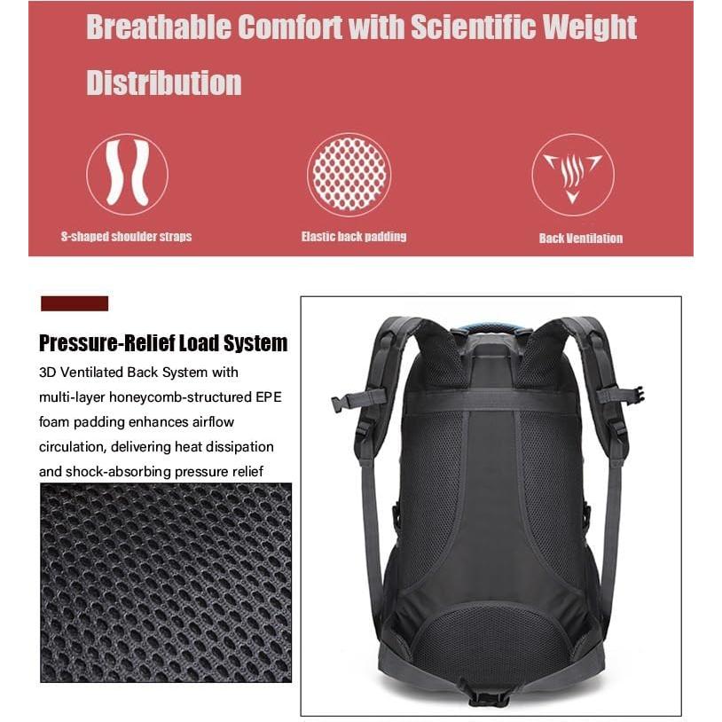 Mochila de Senderismo PRYZALO 60L Impermeable Unisex Negra