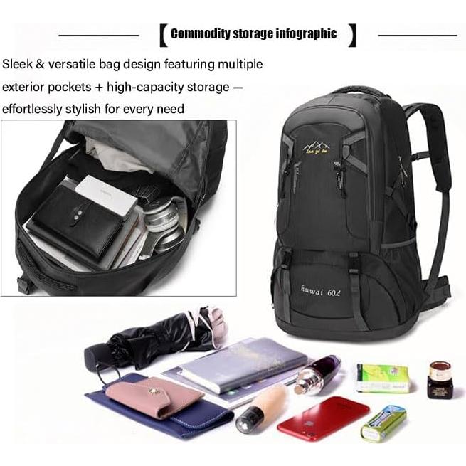 Mochila de Senderismo PRYZALO 60L Impermeable Unisex Negra