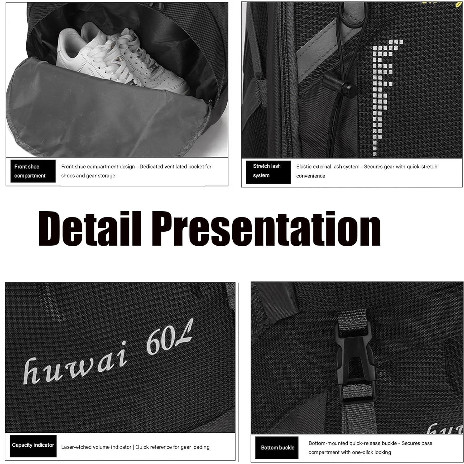 Mochila de Senderismo PRYZALO 60L Impermeable Unisex Negra