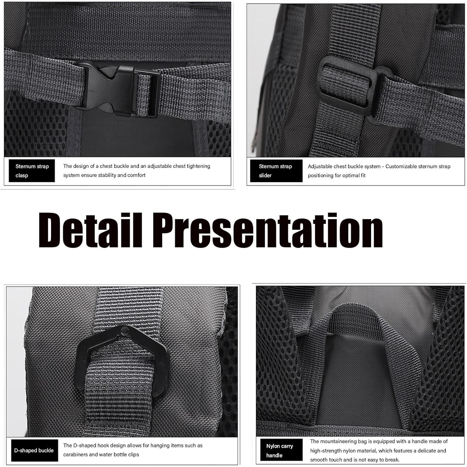 Mochila de Senderismo PRYZALO 60L Impermeable Unisex Negra