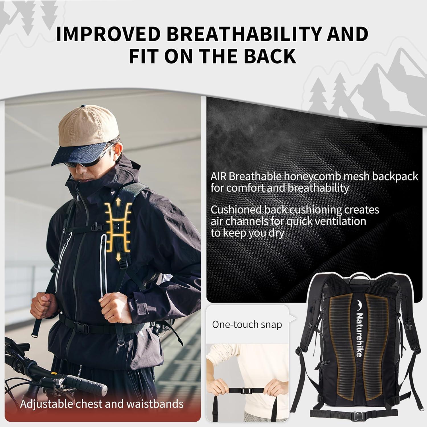 Mochila de Senderismo Naturehike 30+5L Unisex con Sistema AIR